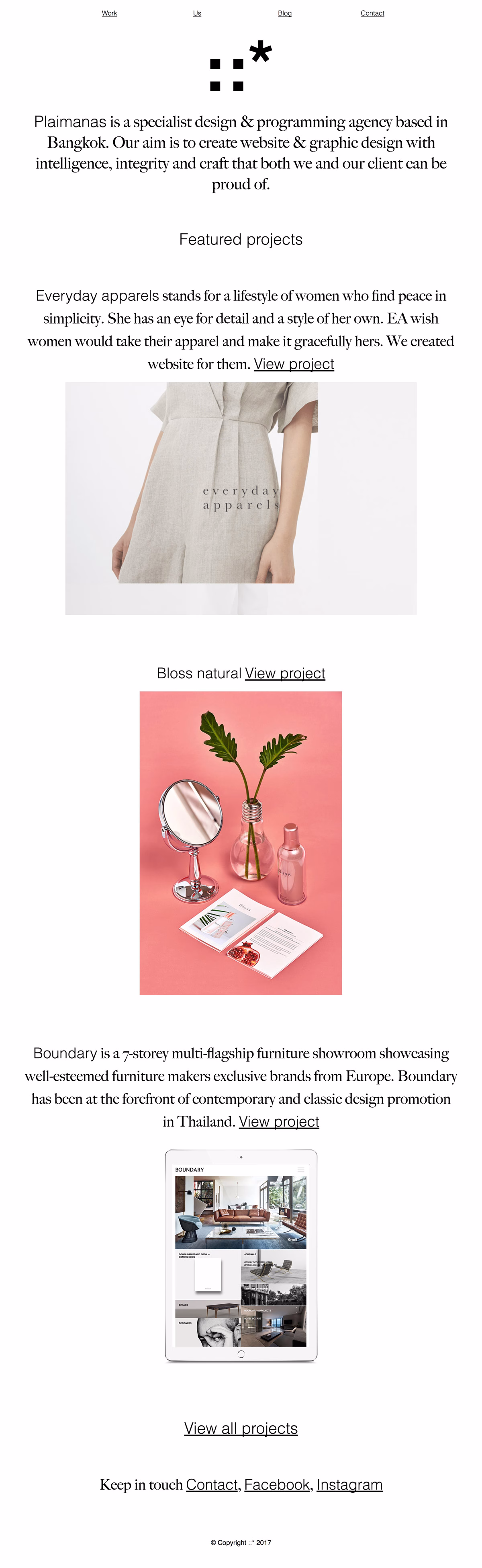 A minimalist webpage featuring a soft grey background with an elegant caption about a design and programming agency.