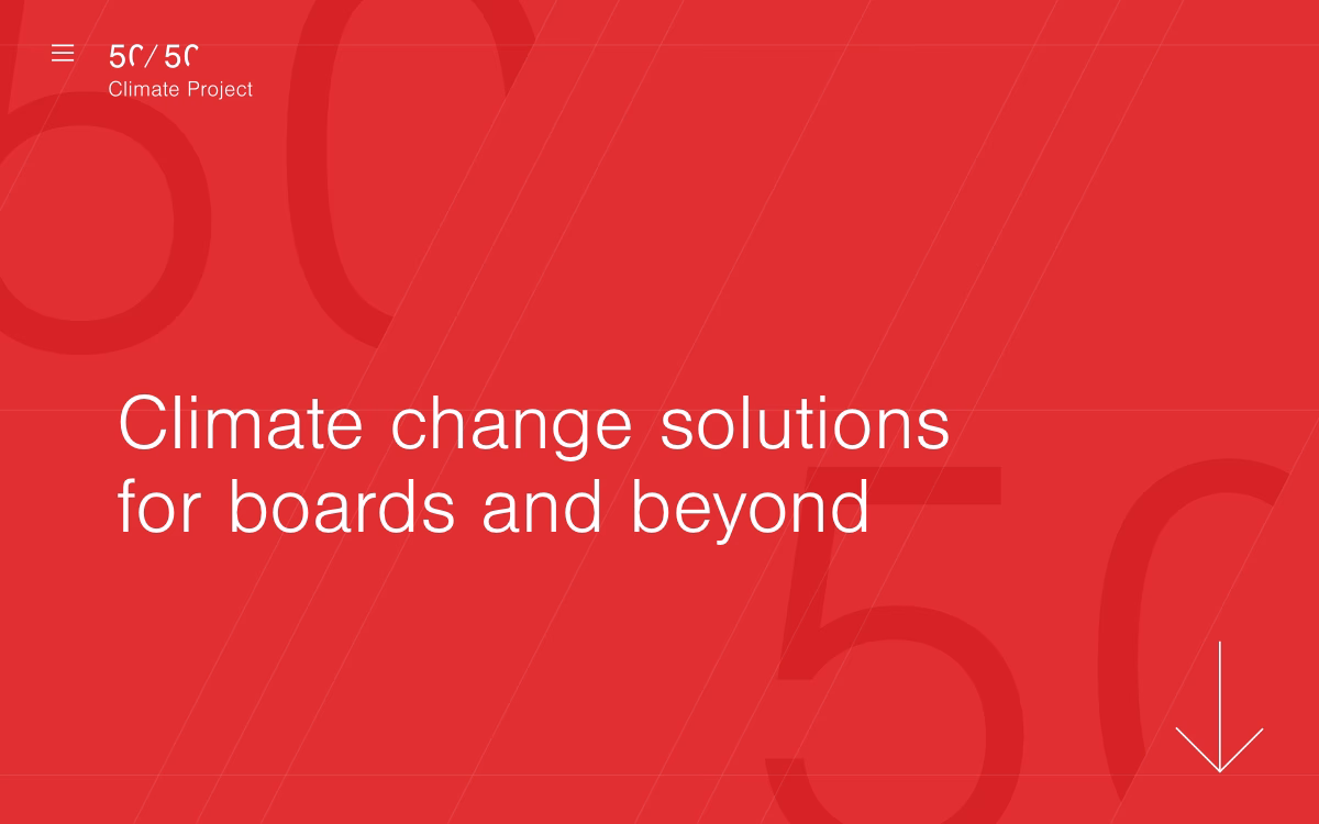 A bold red background features the text "Climate change solutions for boards and beyond" in white typography.