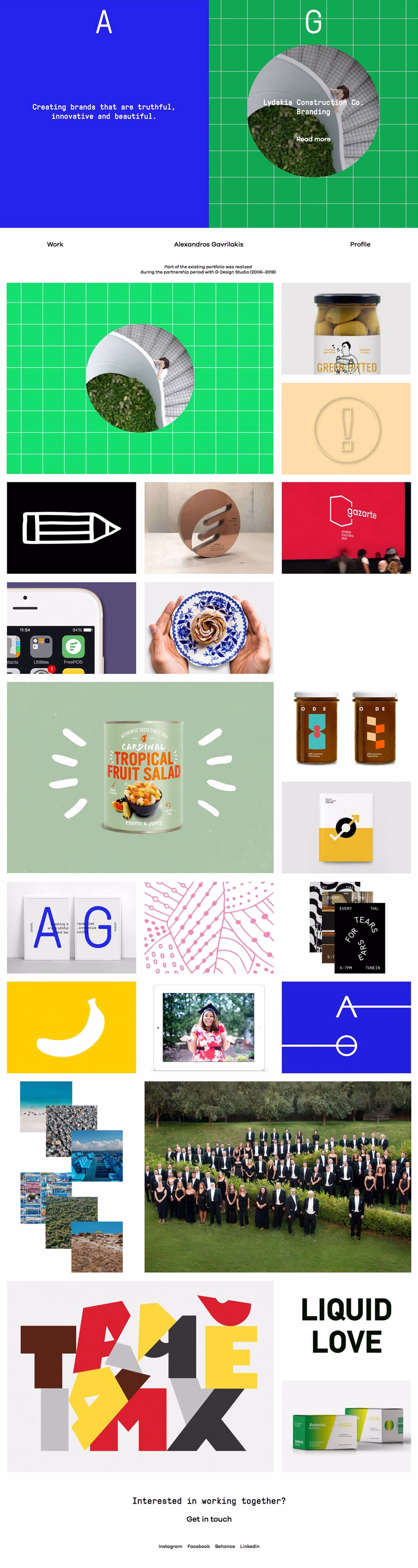 A vibrant collage featuring various graphic designs, photography, and branding elements with bold colors and text styles.