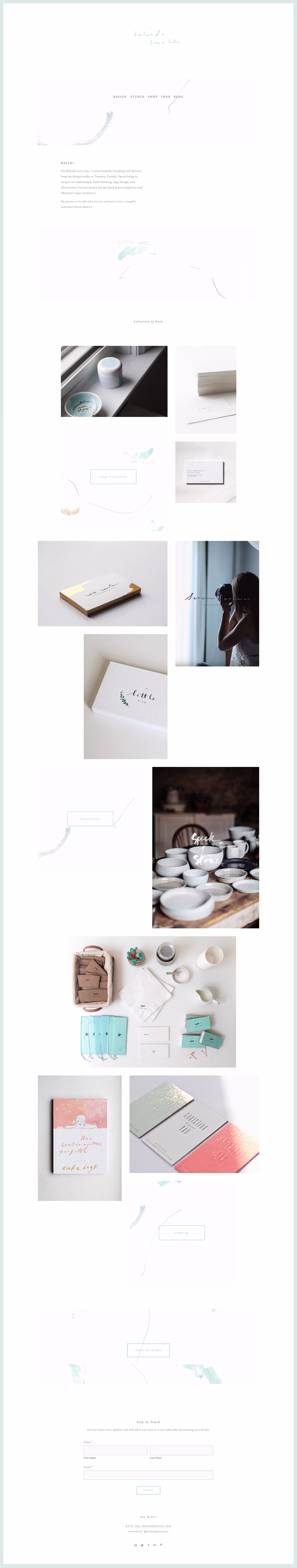 A collection of minimalistic stationery designs in soft pastel colors, displayed on a clean, light background.