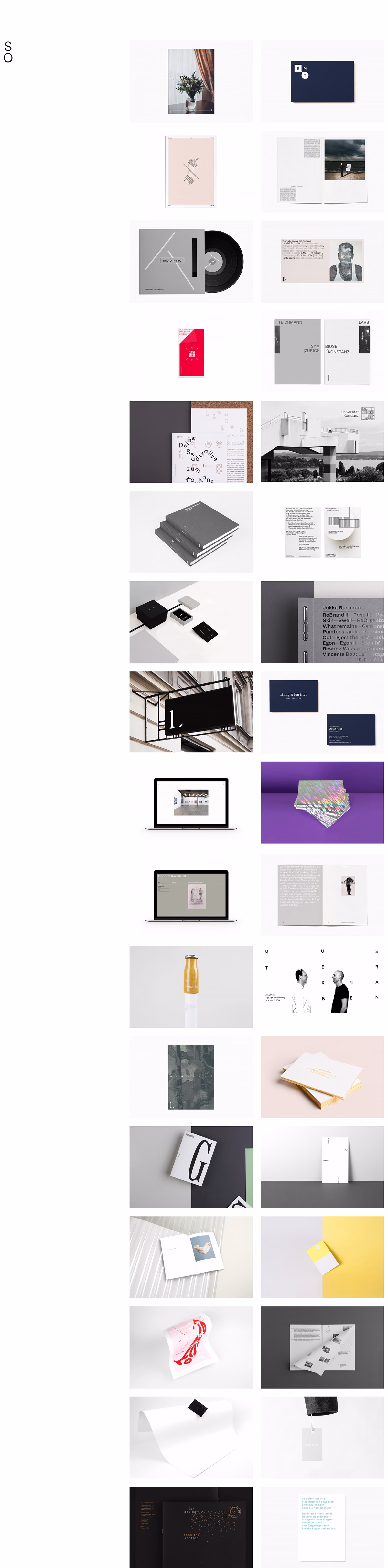 A collection of design pieces featuring various layouts, colors, and materials, including books, packaging, and digital displays.