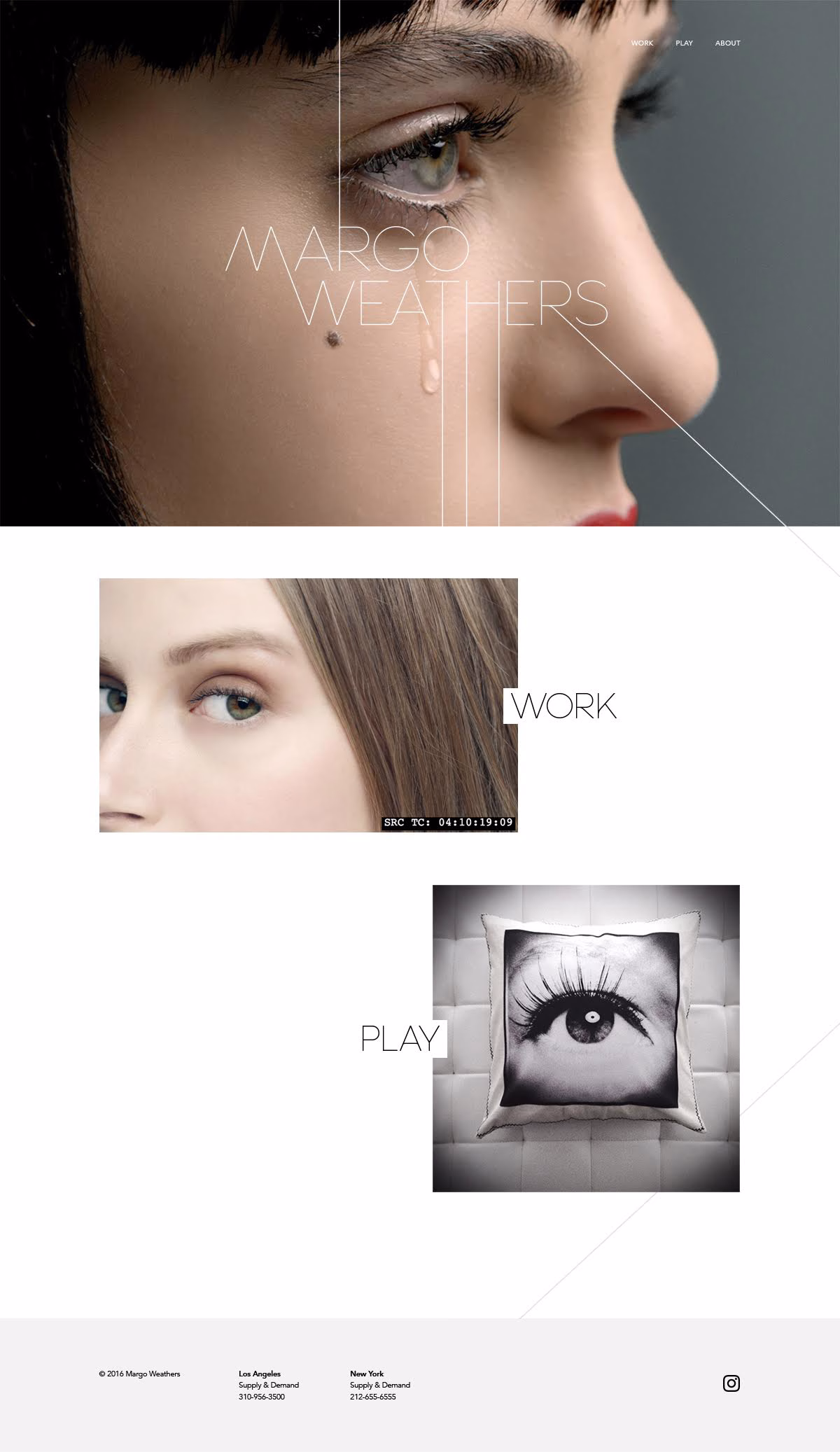 A close-up of a woman's face with a tear, featuring graphic text overlay and a monochrome pillow with an eye design.