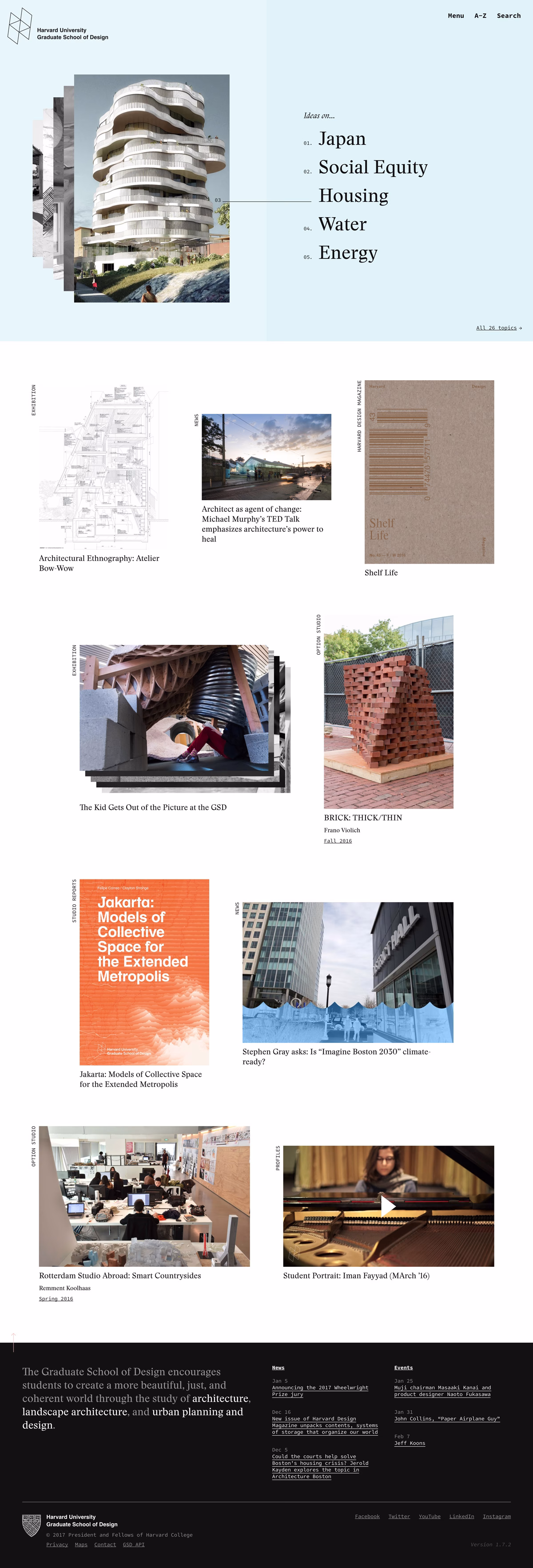 A digital collage featuring architectural images, text highlights, and a light blue background, showcasing design concepts and events.