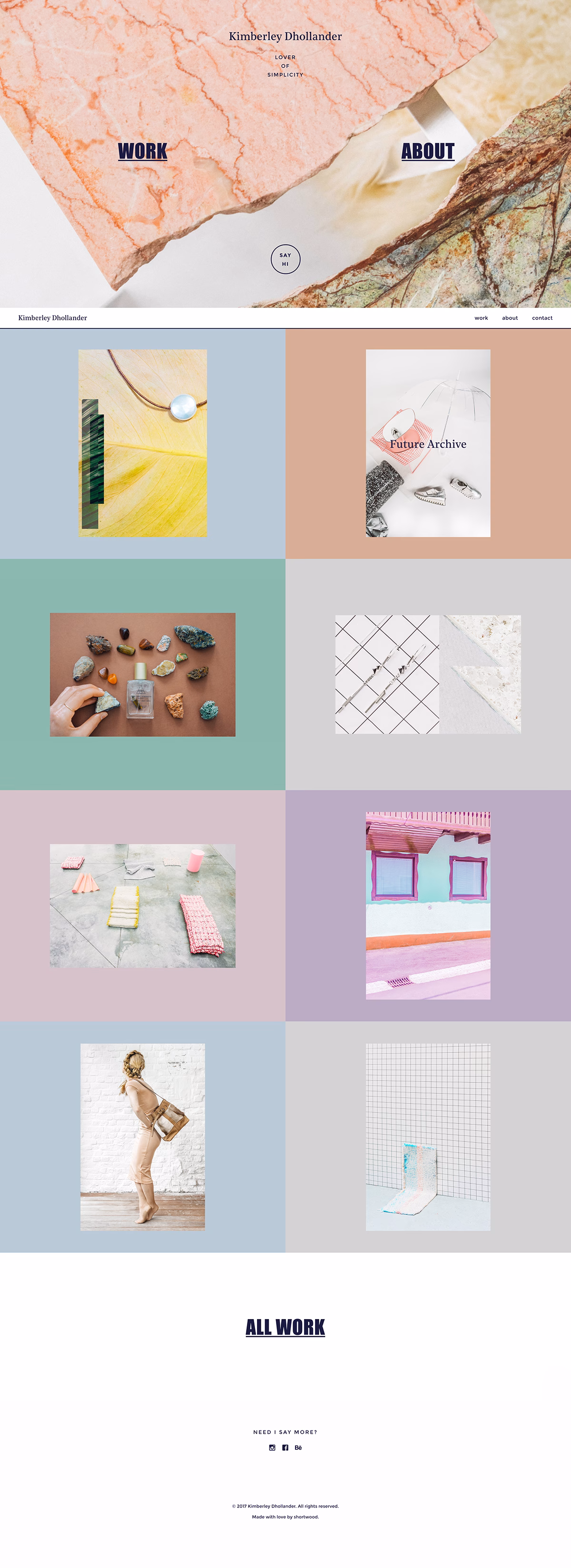 A pastel-colored grid layout displays various abstract and lifestyle images, showcasing a blend of textures and forms.