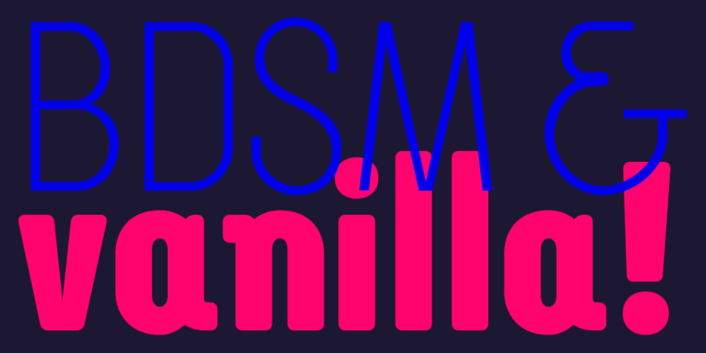 The image features bold text reading "BDSM & vanilla!" in blue and pink on a dark background.