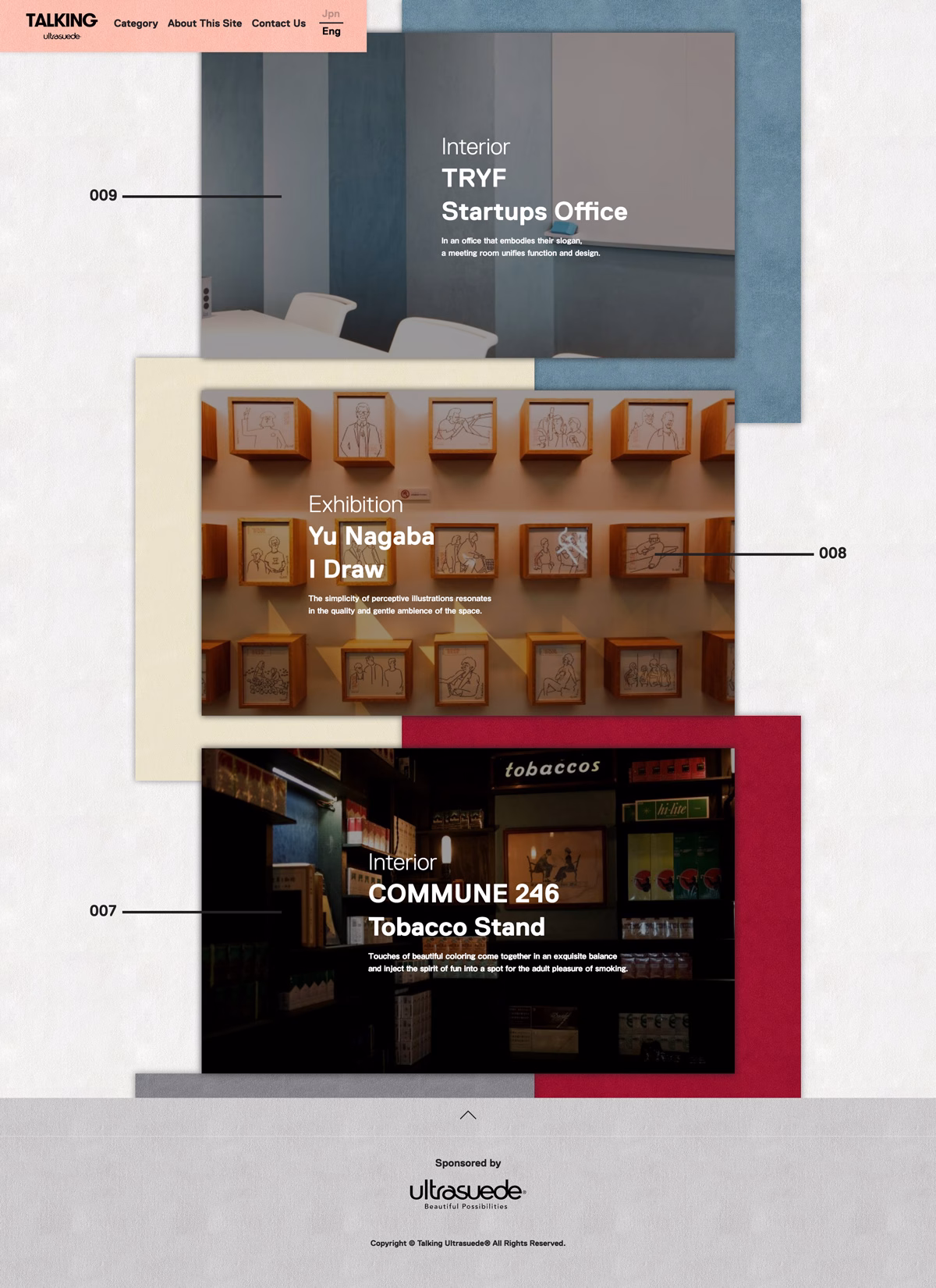 A layered digital layout showcases three interior designs, featuring muted colors and varying textures for each space.