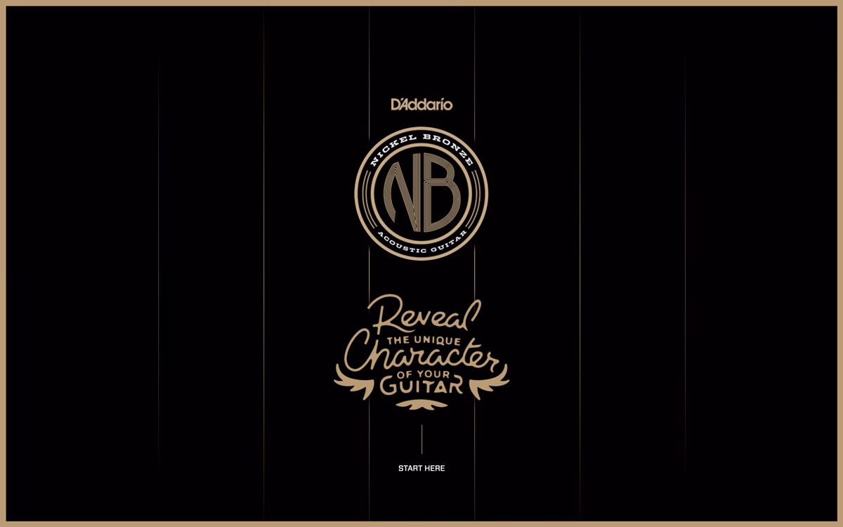 A black background features a circular logo for D’Addario's Nickel Bronze acoustic guitar strings in gold.