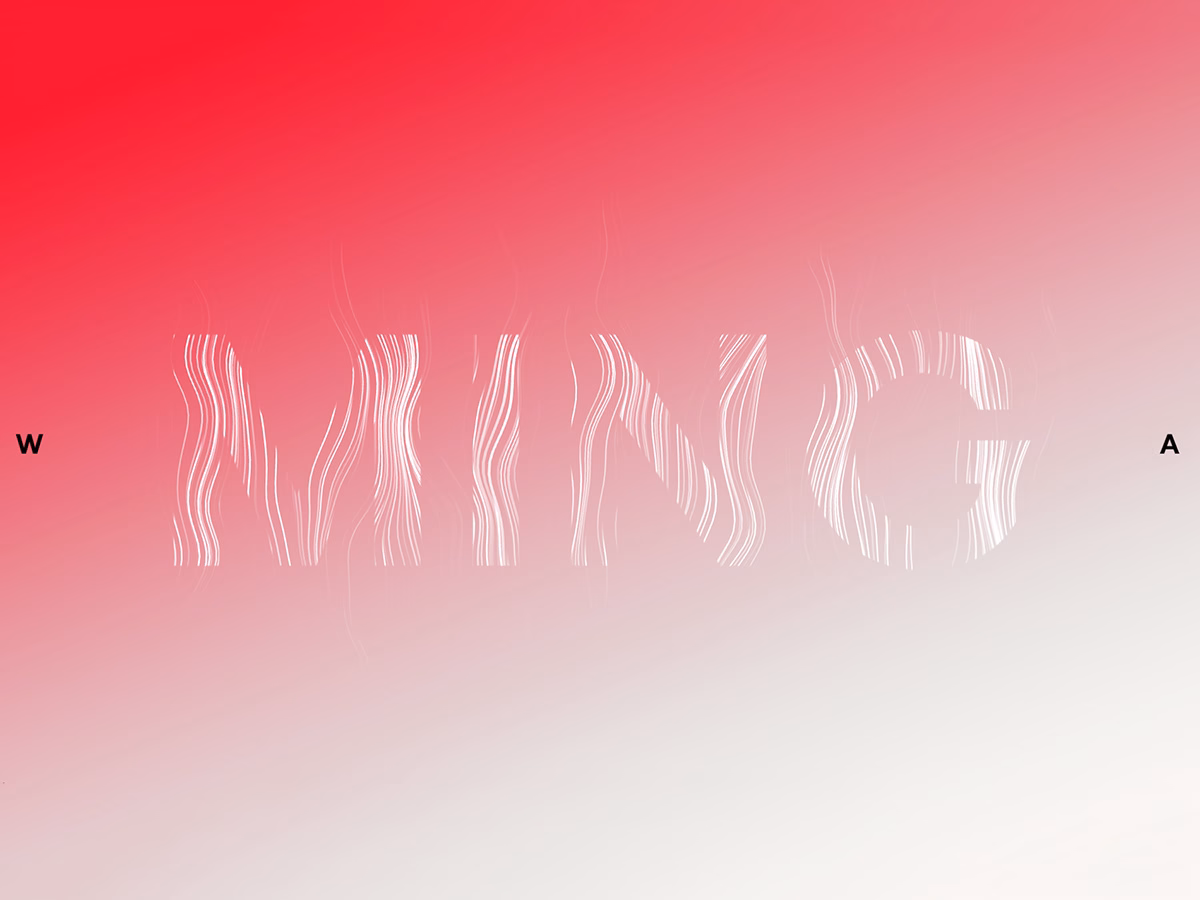 The image features the word "MING" in stylized white typography, set against a gradient red to white background.