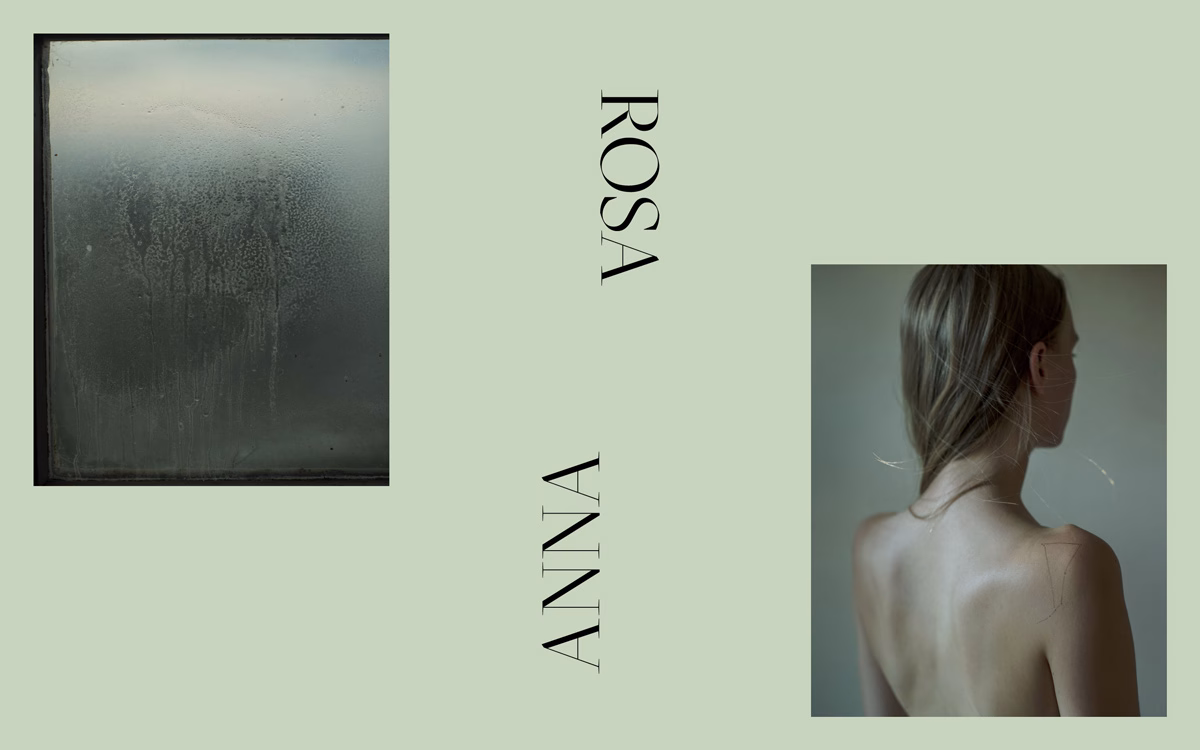 A misted glass panel sits beside the back of a woman with long hair, against a soft green backdrop.