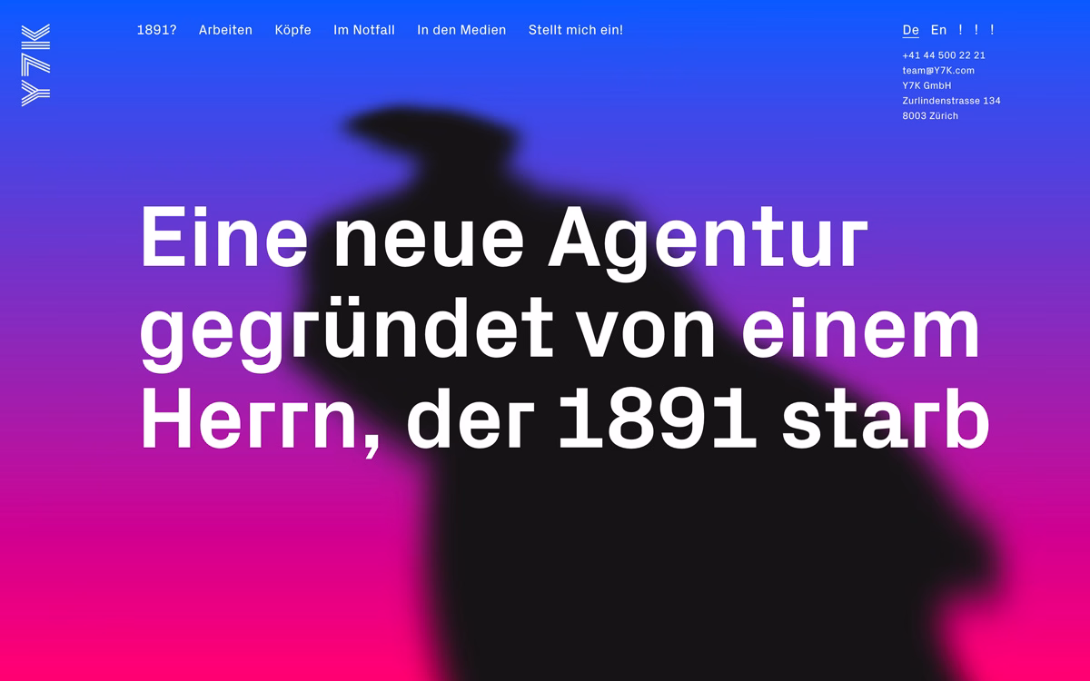 A gradient background transitions from blue to pink while bold white text advertises a new agency.