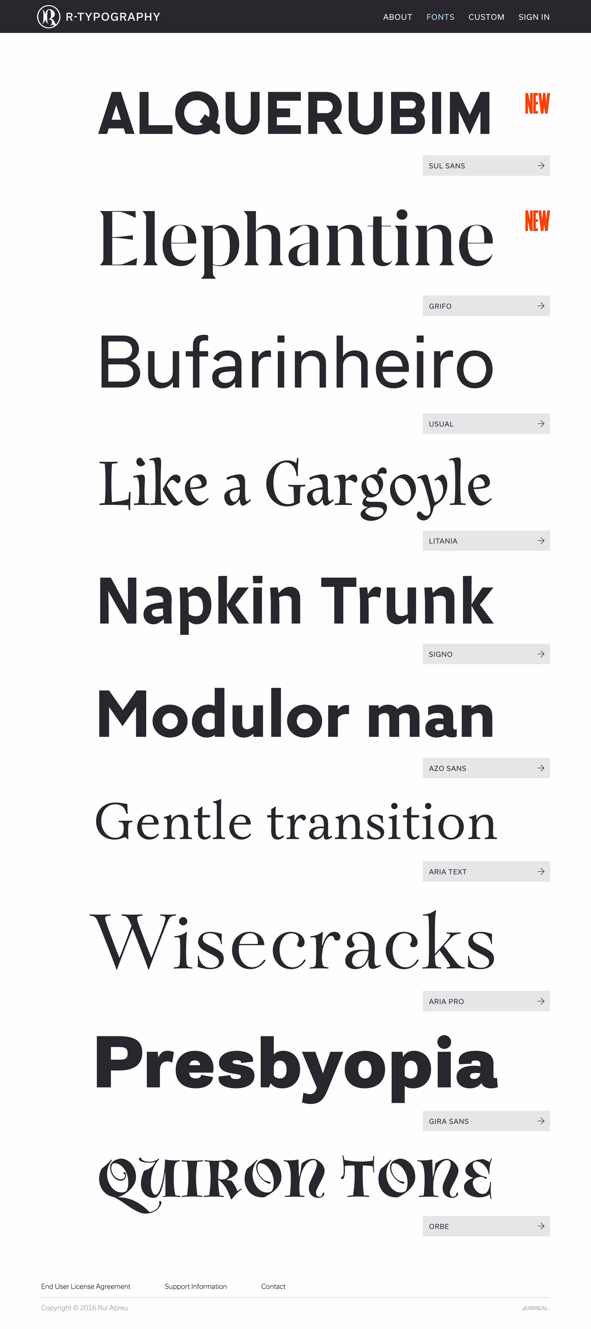 A selection of font names displayed in various styles, featuring a black and white color scheme.