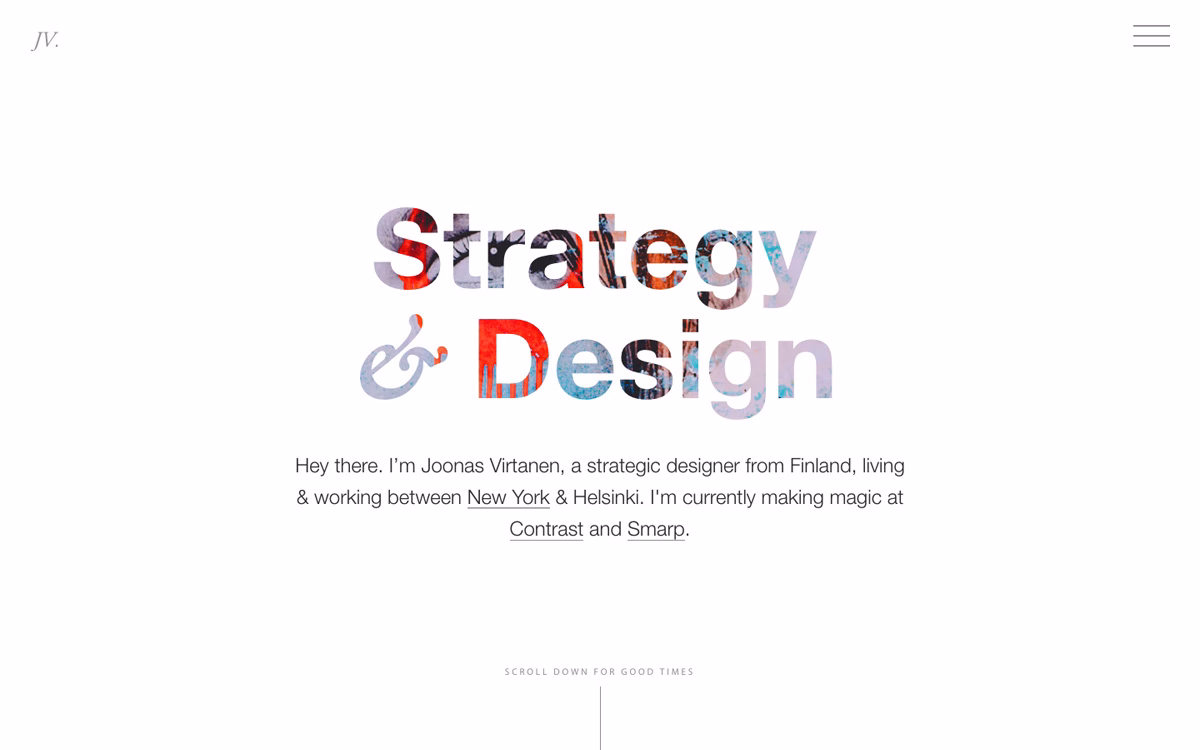 A text-based design features the words "Strategy & Design" in a colorful, layered style against a white background.