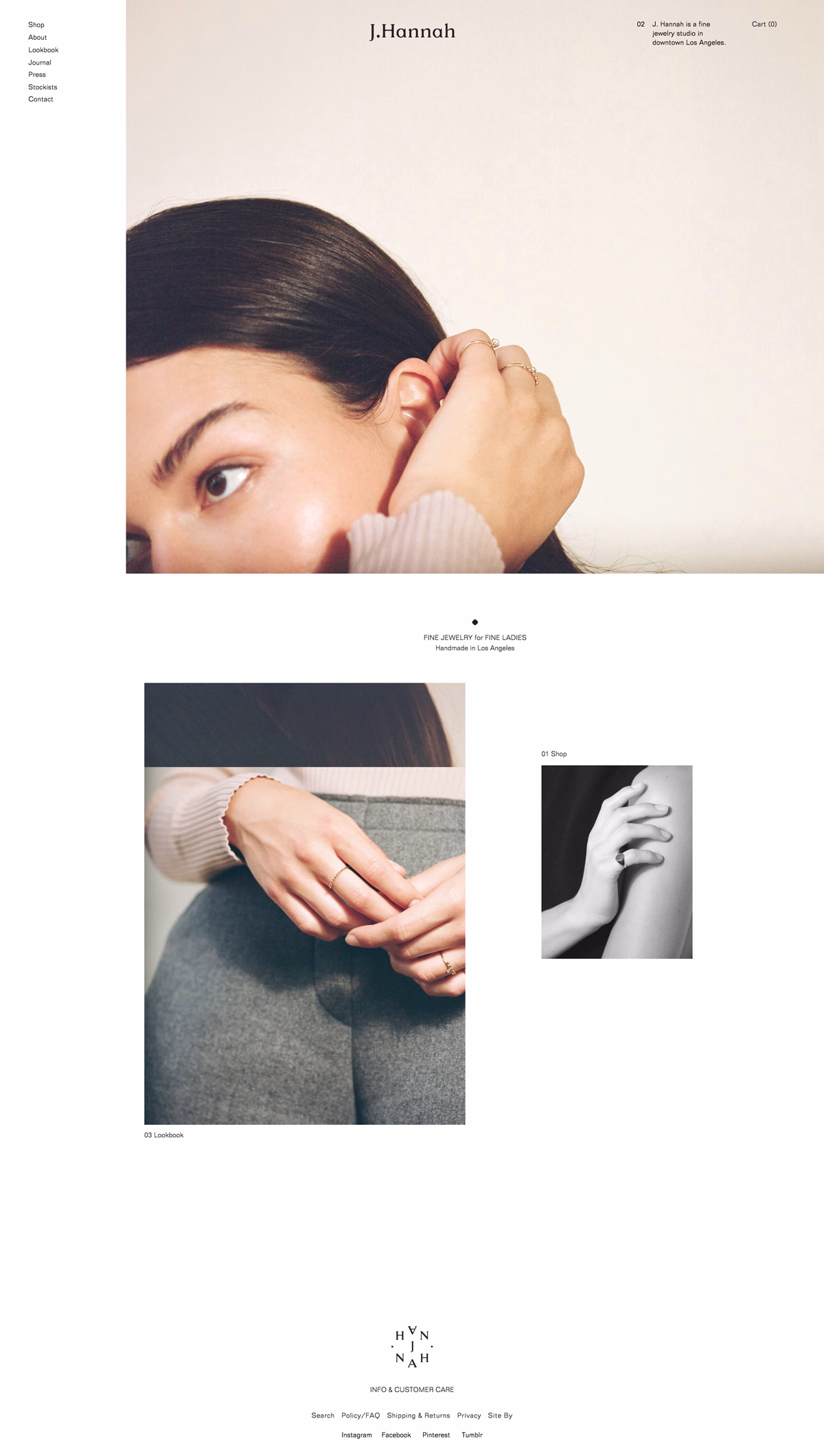 A close-up of hands adorned with rings, set against a softly lit background in neutral tones.