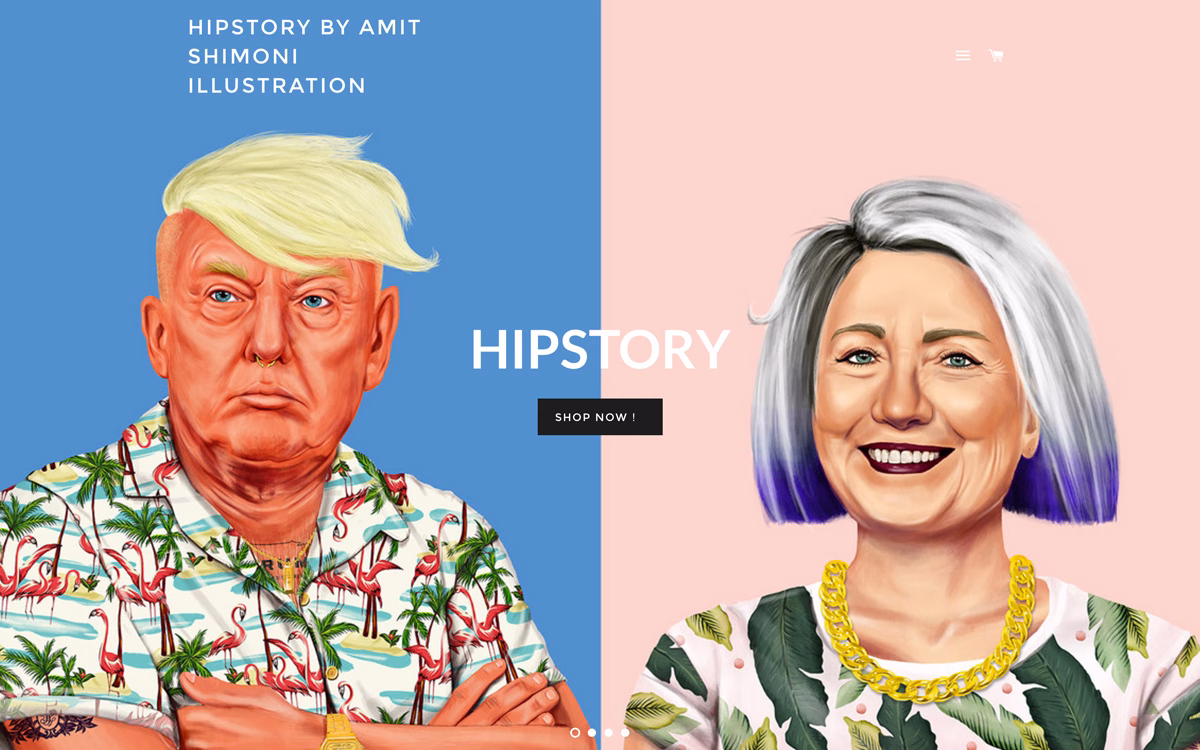 Two illustrated figures against contrasting backgrounds: one in a floral shirt and the other in a light pink top with a gold chain.