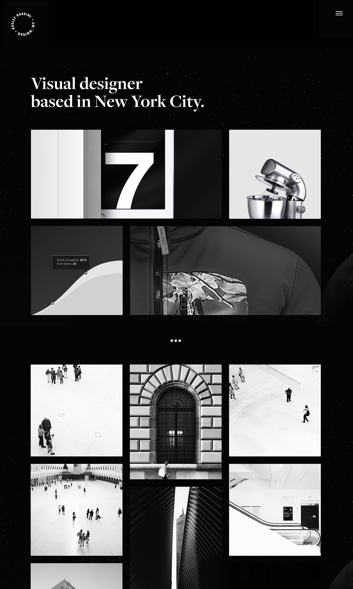 A grid layout featuring black and white images showcasing architecture, design elements, and urban scenes.