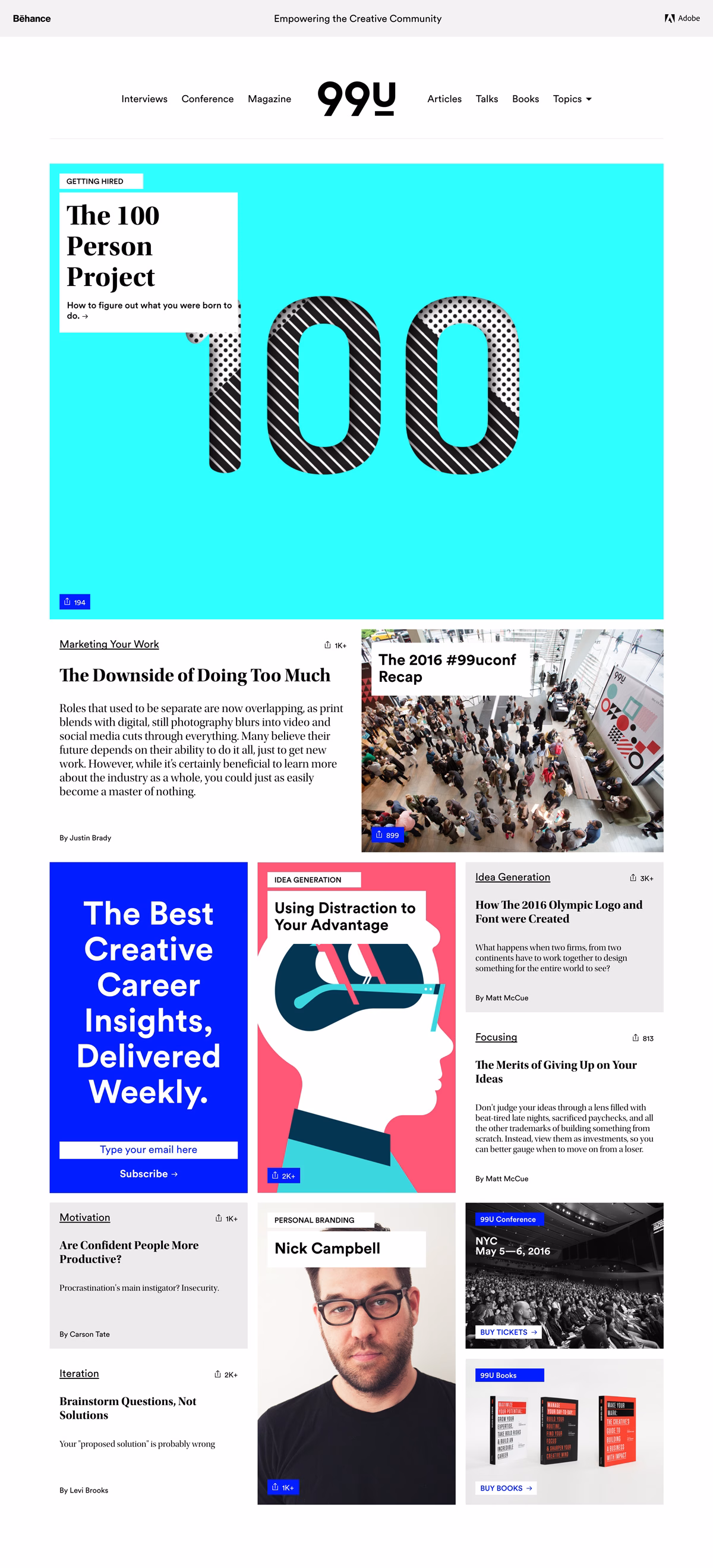 A vibrant turquoise background features bold typography for "100" with varied patterns, highlighting contemporary design.