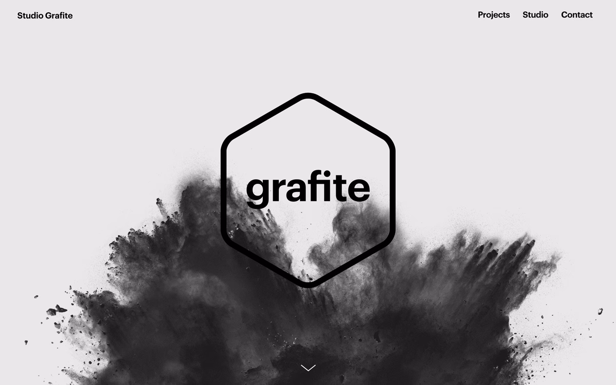 A hexagonal logo in black features the word "grafite," set against a textured, monochromatic background.