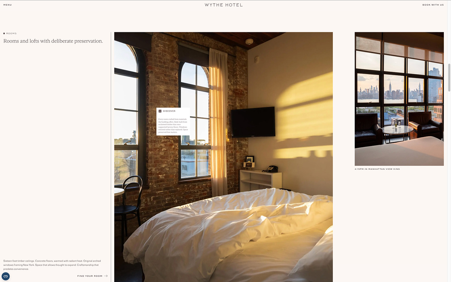 Cozy hotel room with brick walls