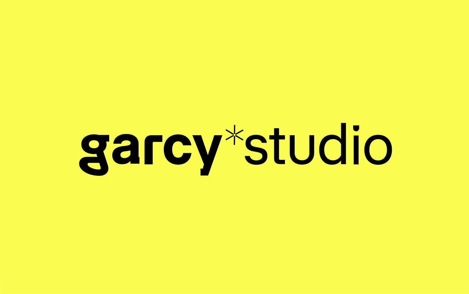 Black text "garcy*studio" on a bright yellow background.