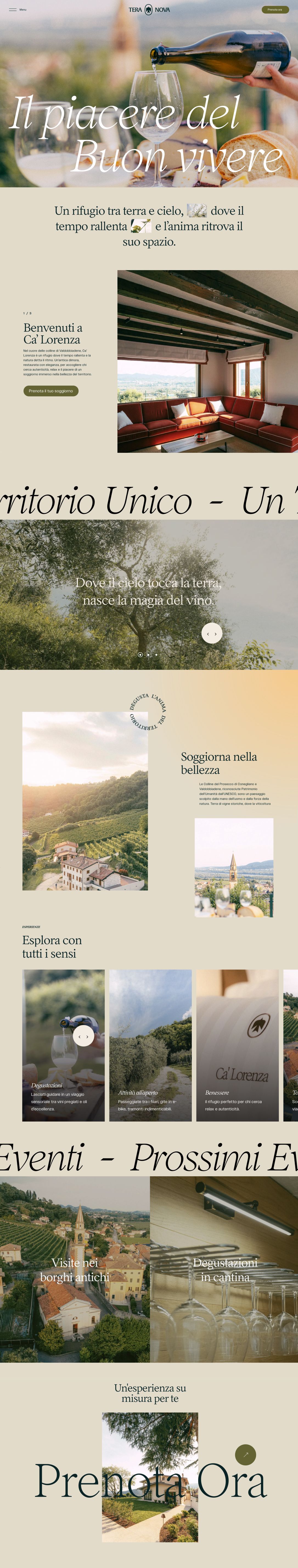 Website showcasing wine, dining, and scenic views of an Italian villa.