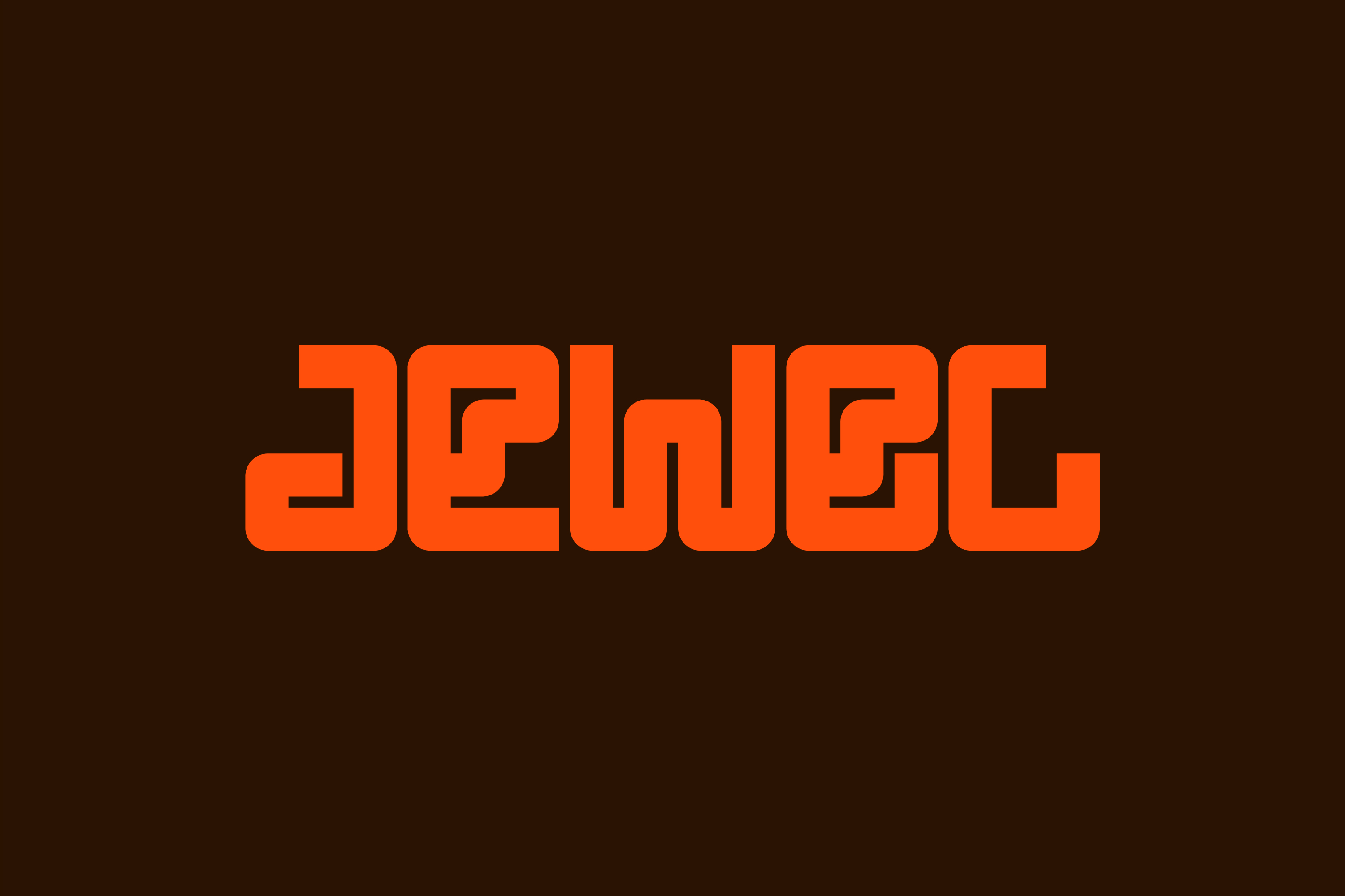 Stylized orange text "JEWEL" on a dark brown background.