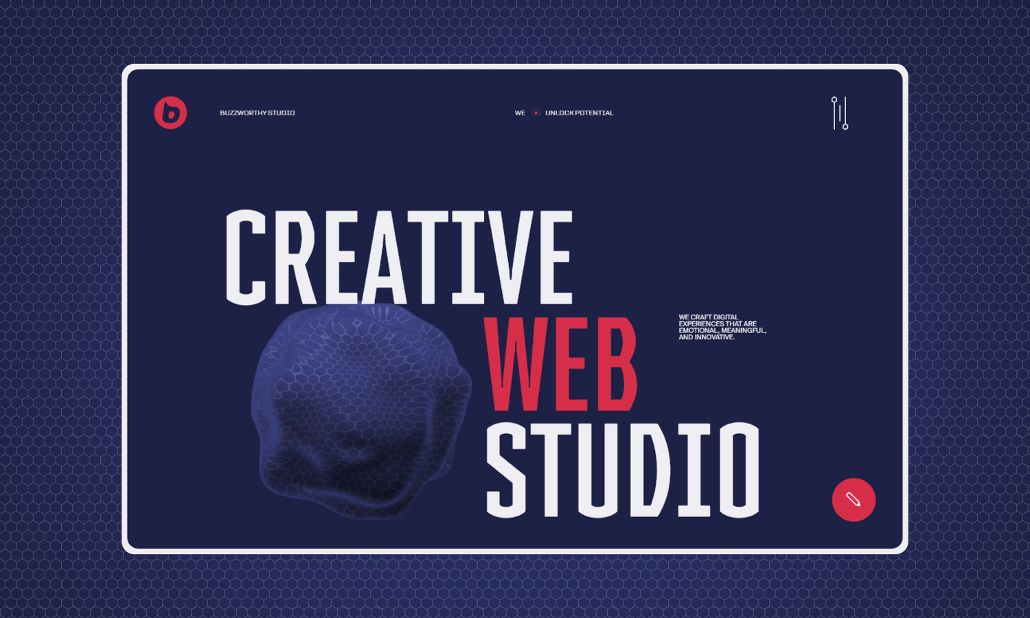 Creative web studio design with bold text on a blue background.