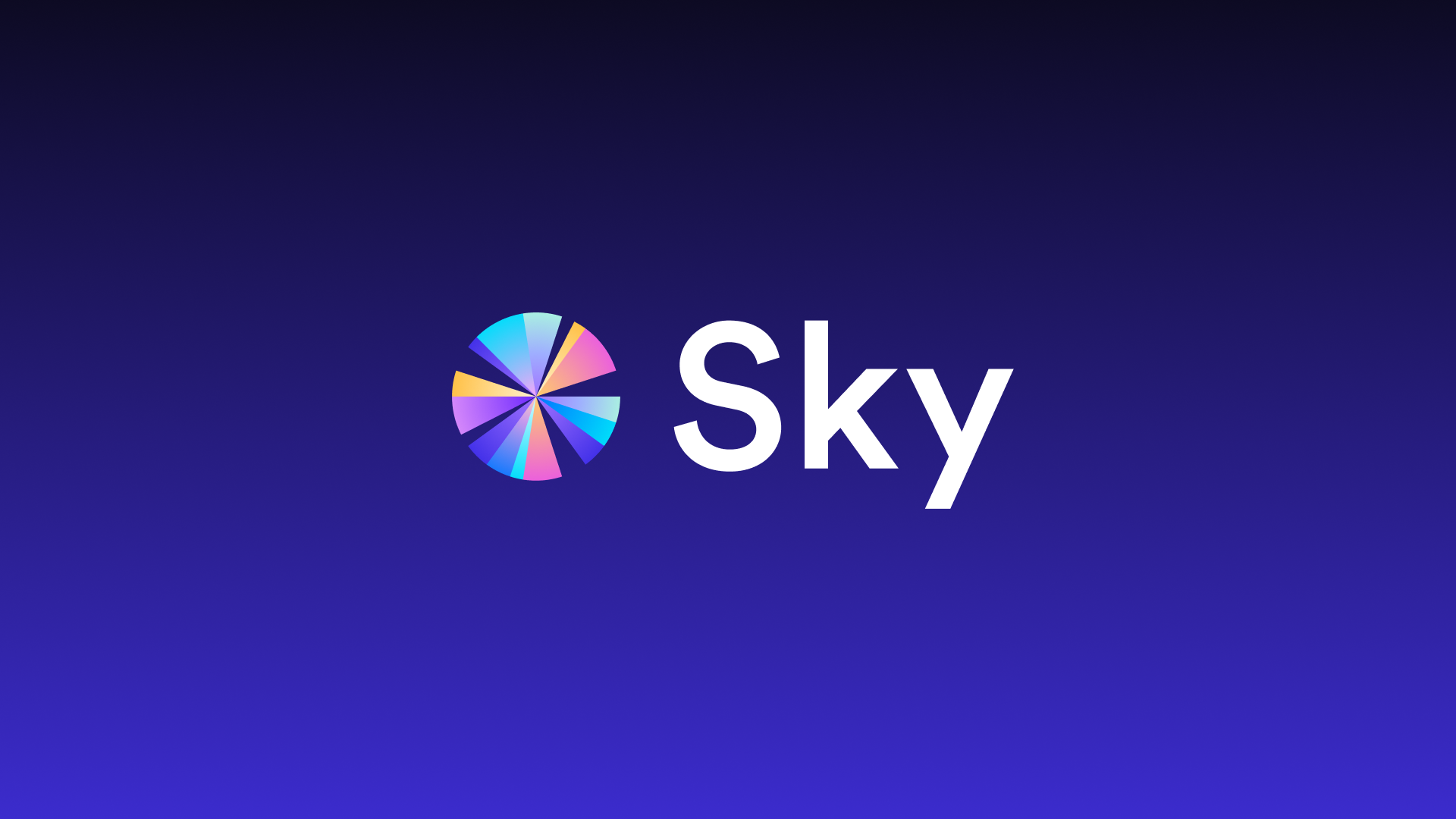 Colorful circle logo next to "Sky" on a dark blue gradient background.