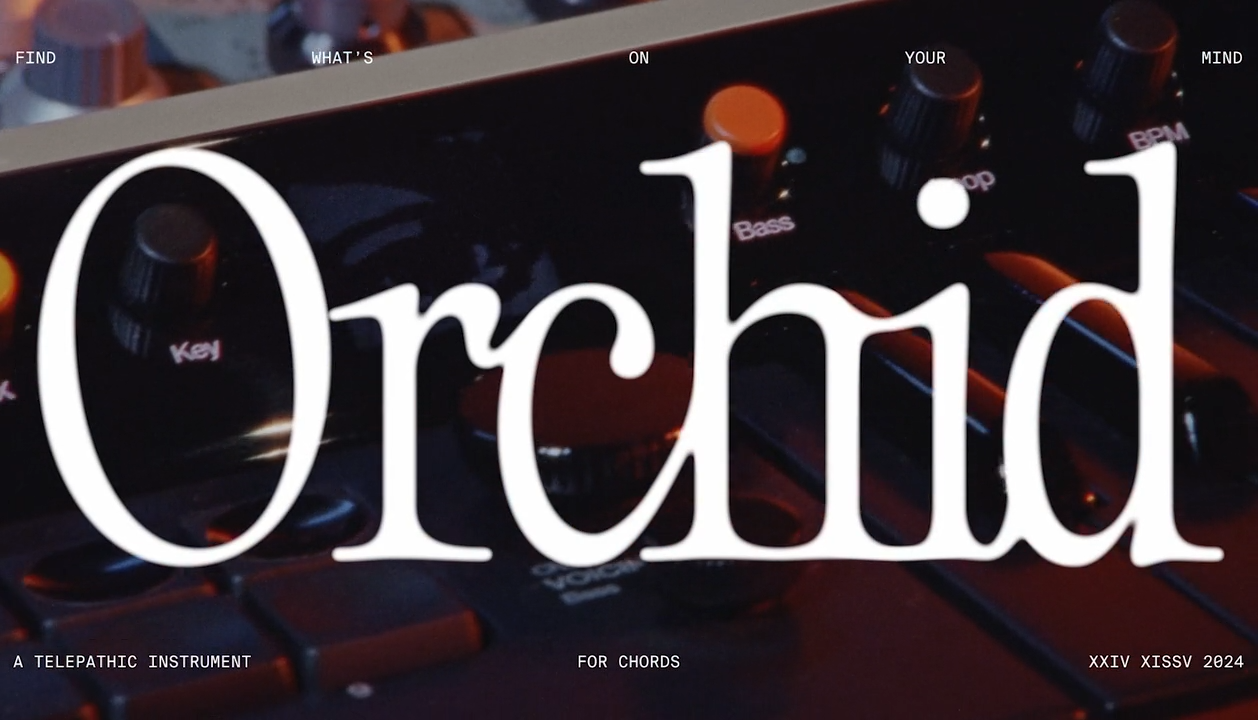 "Orchid" text overlays an image of audio equipment, highlighting "A Telepathic Instrument."
