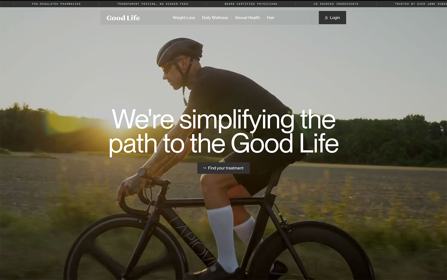 A cyclist rides through a scenic landscape with text promoting a healthy lifestyle.