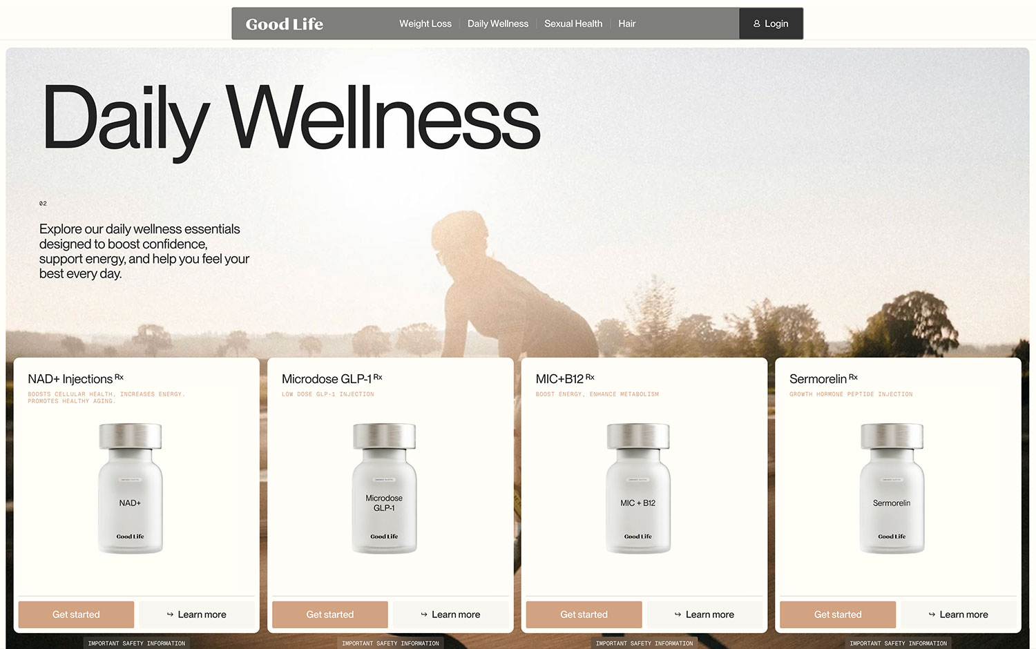 "Daily Wellness products page with NAD+