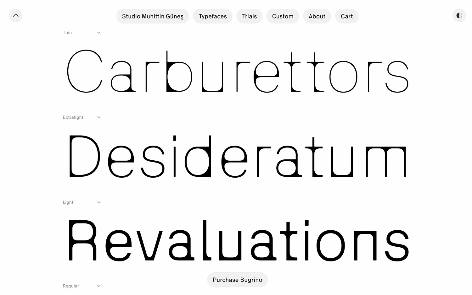 Three words showcasing different font weights: Thin