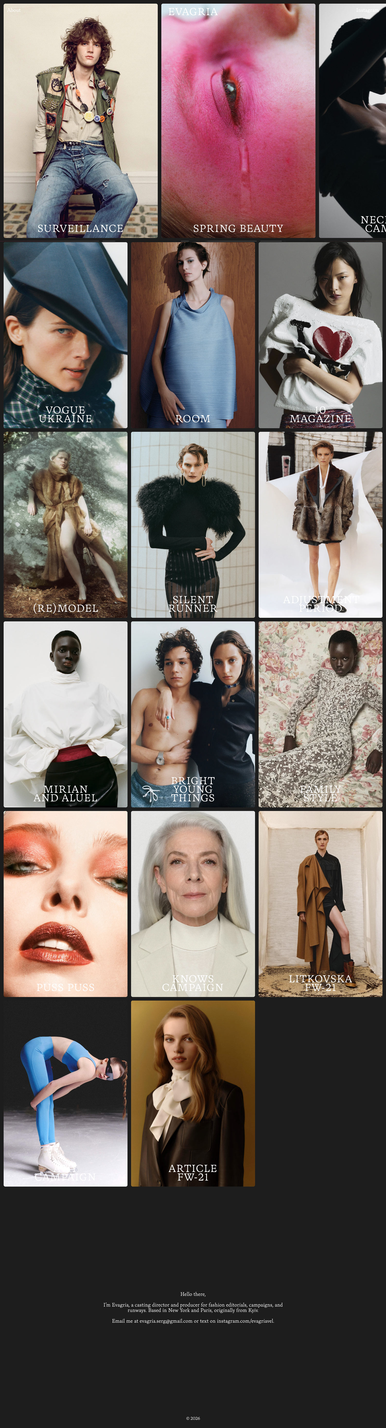 Collage of fashion editorials and campaigns by Evagria.