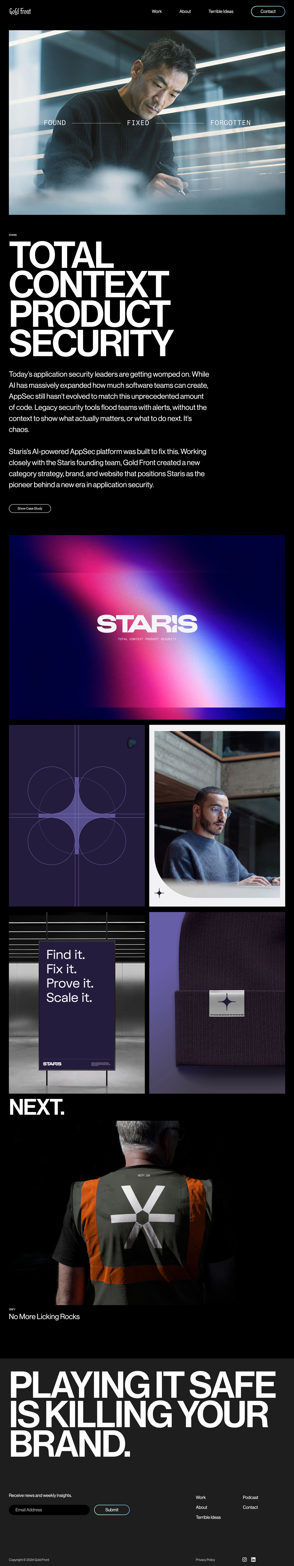 Website showcasing a security product with images, bold text, and modern design elements.
