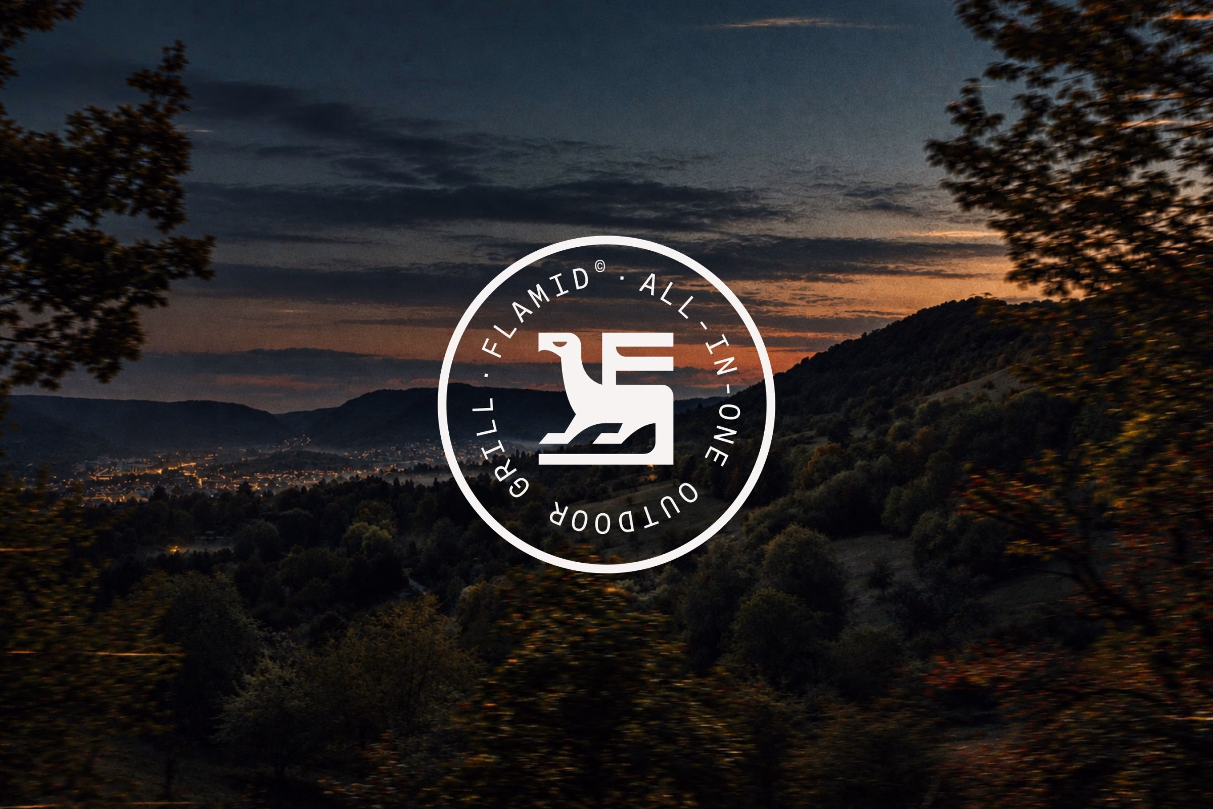 The white bird-in-the-F symbol is featured prominently within a circular logo against a dusky, mountainous background.