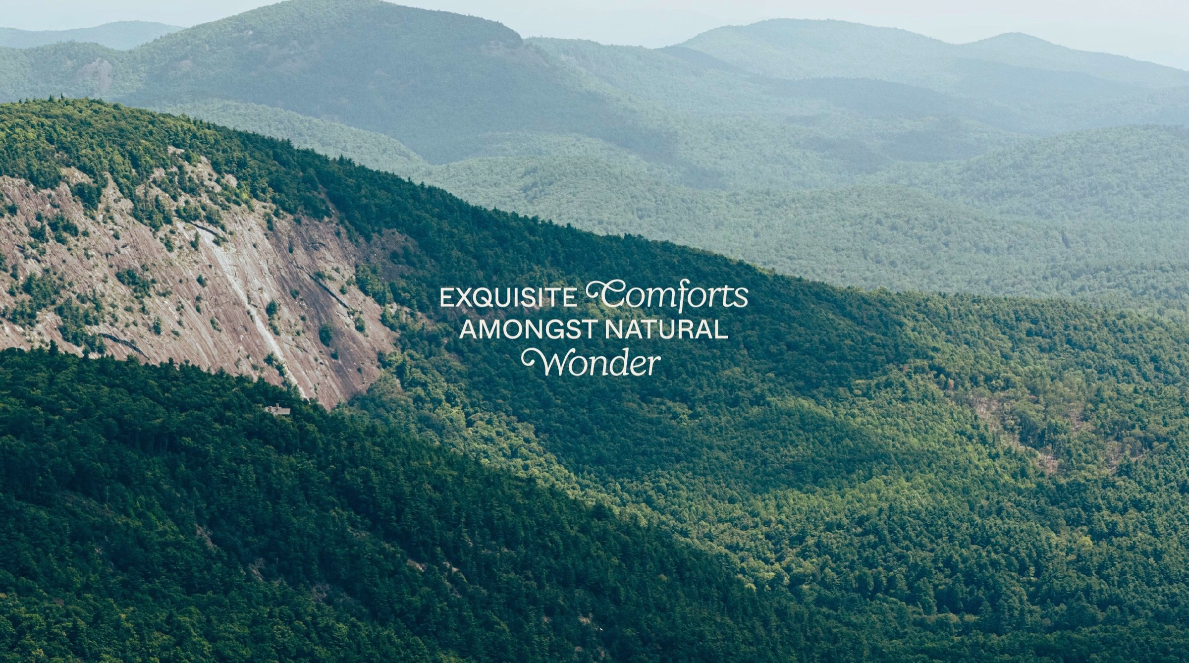 Mountainous landscape featuring lush greenery with elegant typography overlay for Visit Highlands' destination identity.