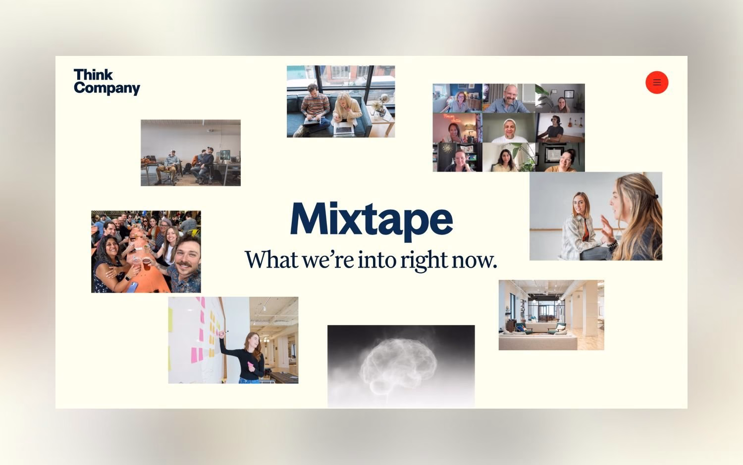 Think Company website Mixtape page with a collage of team photos, by DEEO
