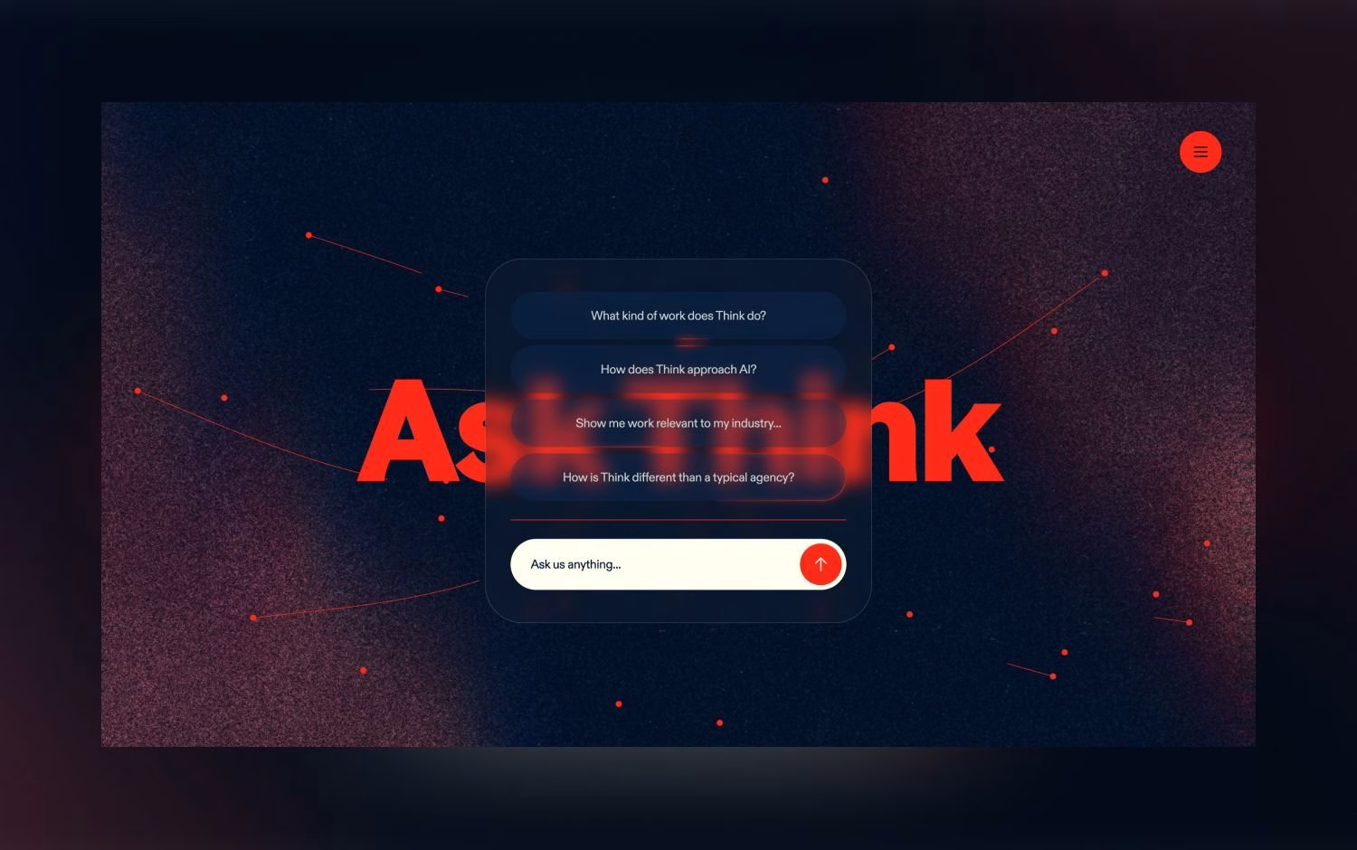 Think Company website Ask Think AI agent with suggested questions on a dark background