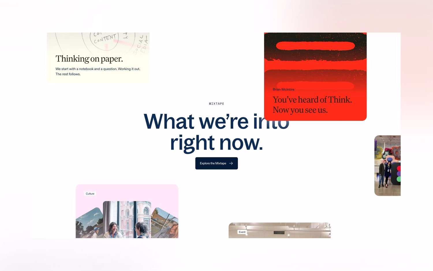 Think Company website Mixtape editorial cards, What we're into right now, by DEEO