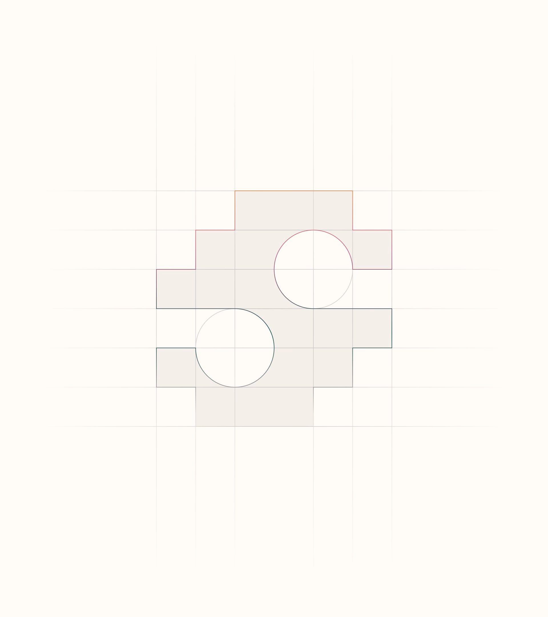 Abstract design featuring geometric shapes, incorporating muted colors and a grid layout, representing modern indigenous storytelling.