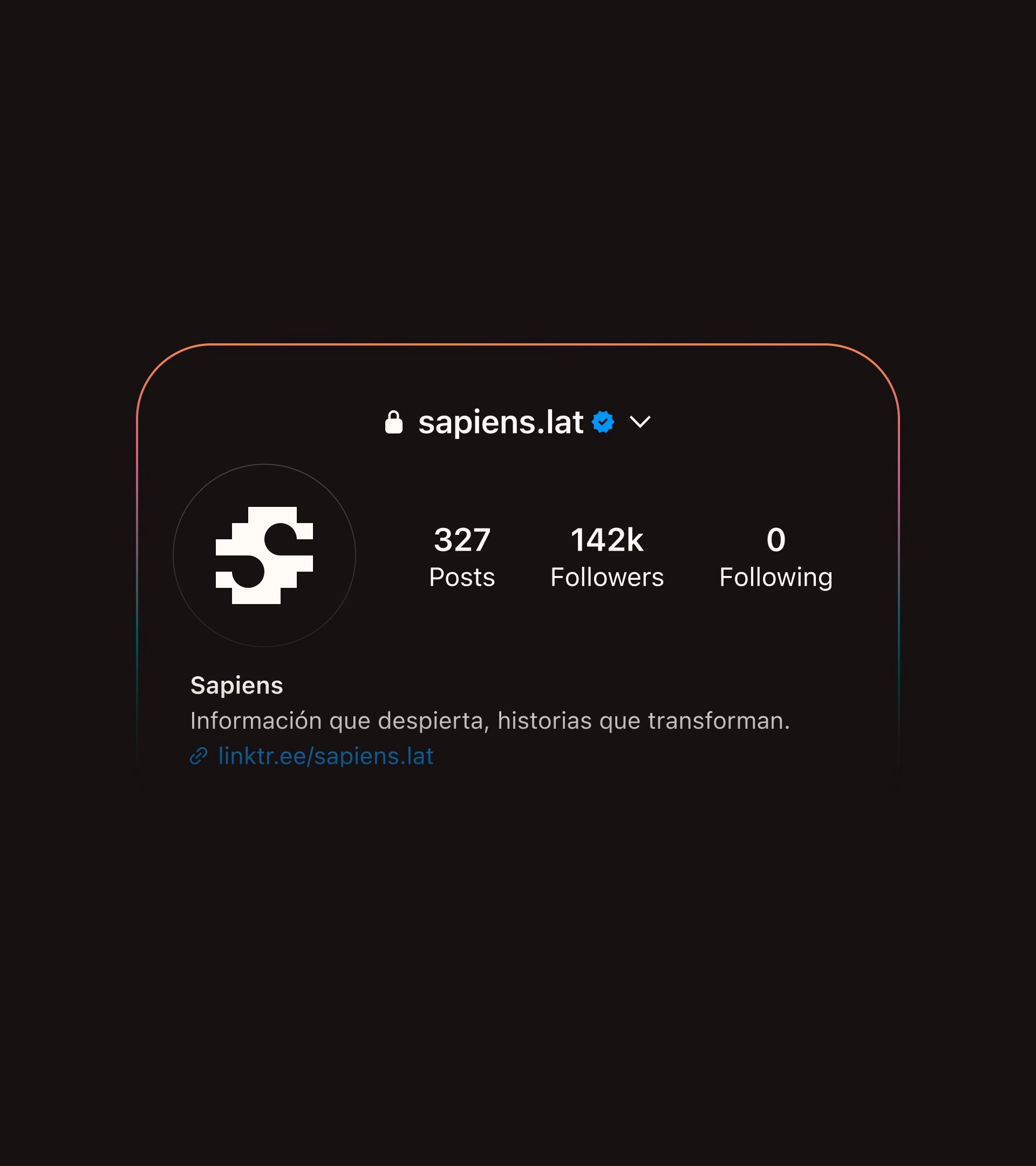 Sapiens' Instagram profile features a minimalist black background with bold white typography and a logo.