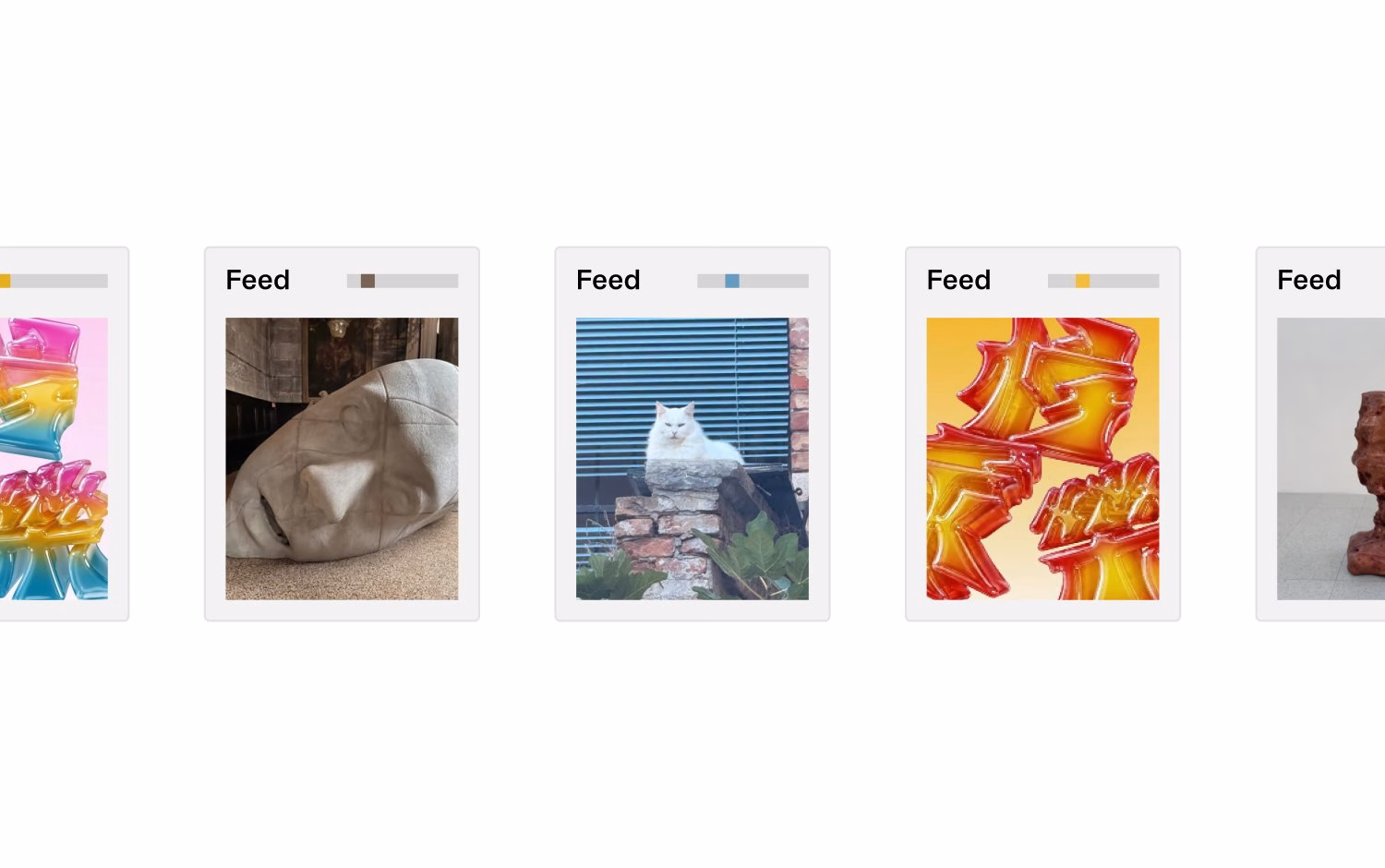 Row of feed widget cards on the Kalok Yeung portfolio website