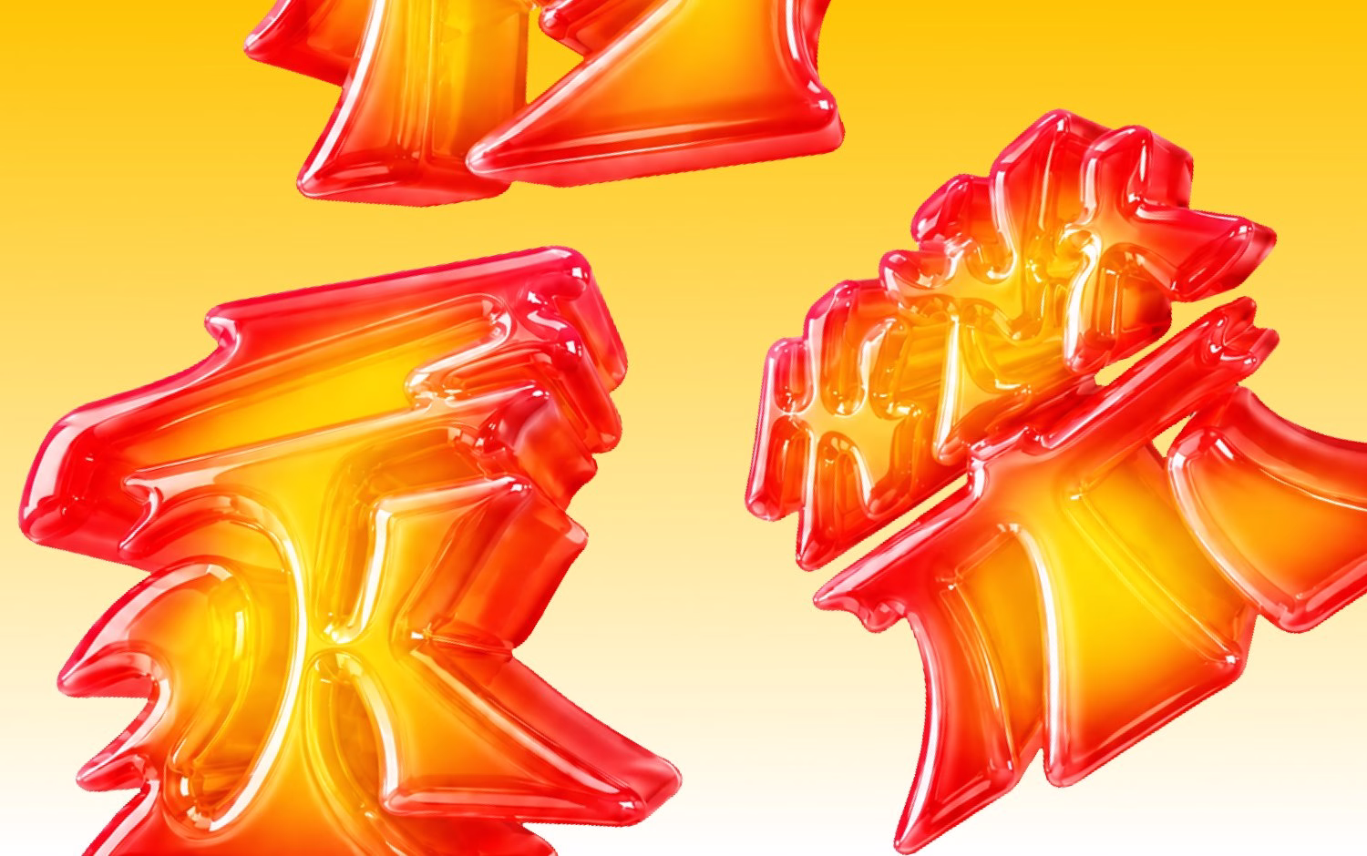 Glossy red and yellow 3D lettering from the Kalok Yeung portfolio feed