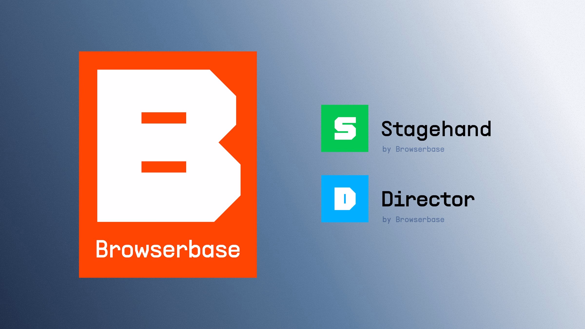 Logo design for Browserbase features bold typography with an orange background, alongside product names in vibrant colors.