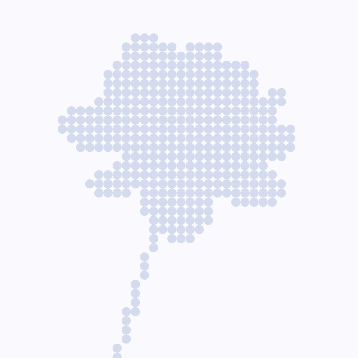 A dot-pattern design in light blue forming an abstract shape, showcasing unique typography elements in brand identity.