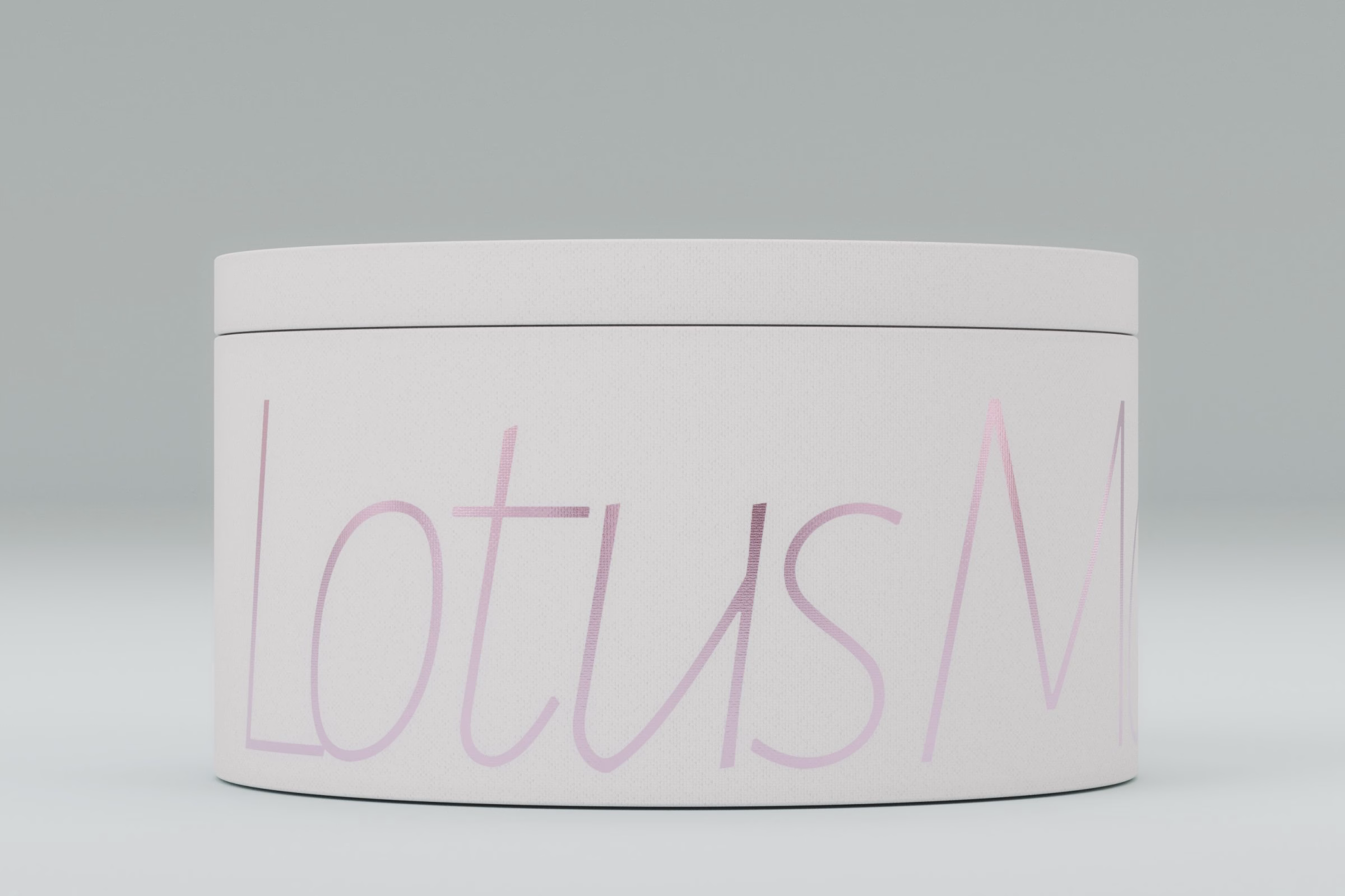 White tin with Lotus script lettering, LA MAISON vegan mooncake packaging