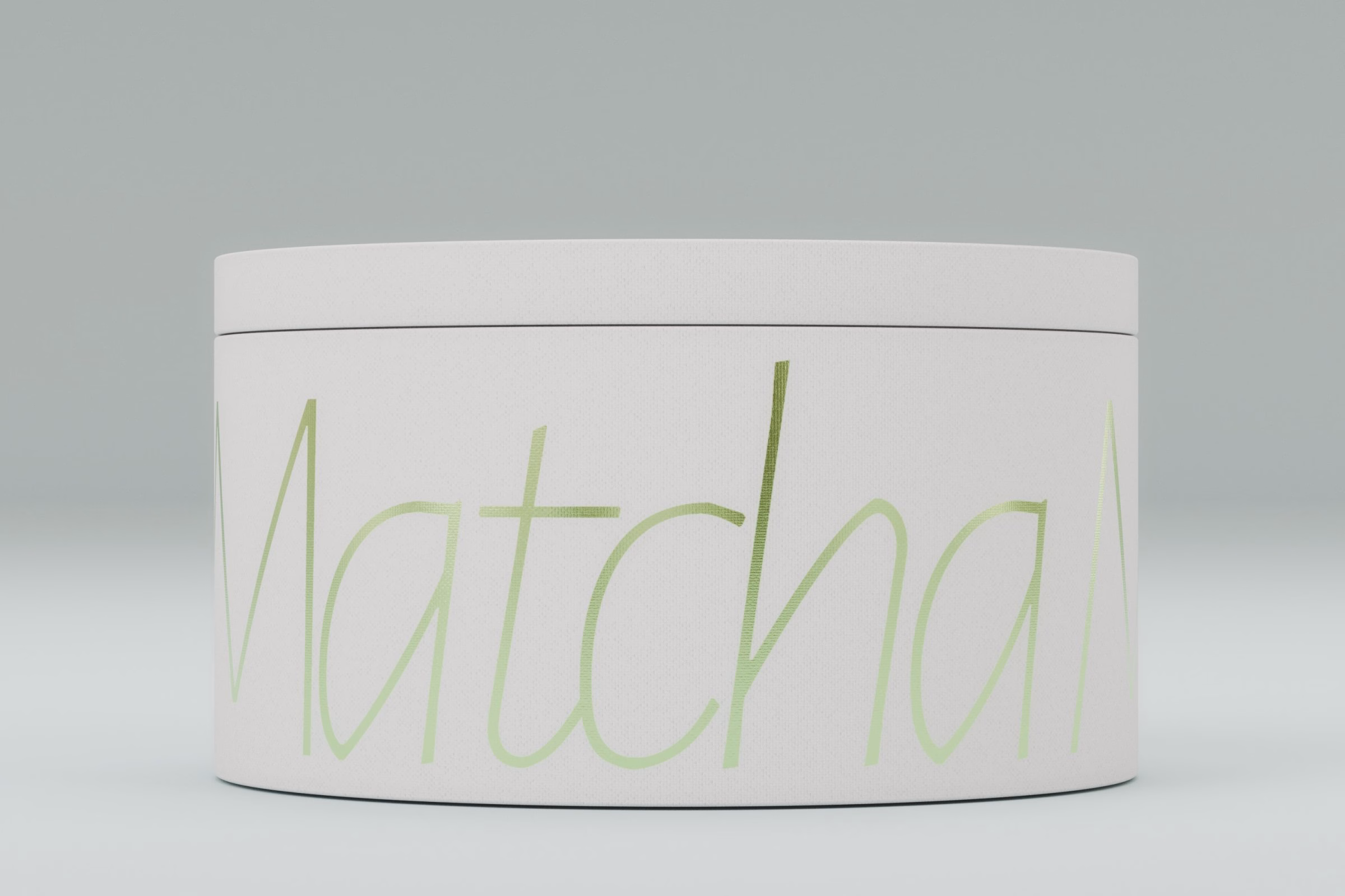 White tin with Matcha script lettering, LA MAISON vegan mooncake packaging