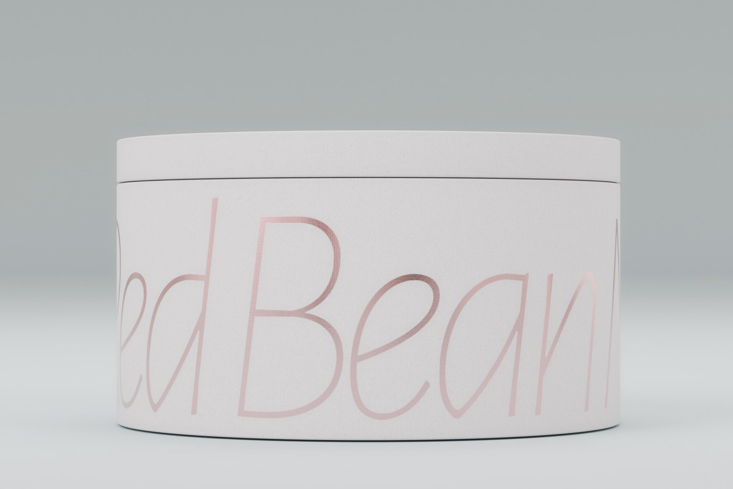 White tin with Red Bean script lettering, LA MAISON vegan mooncake packaging