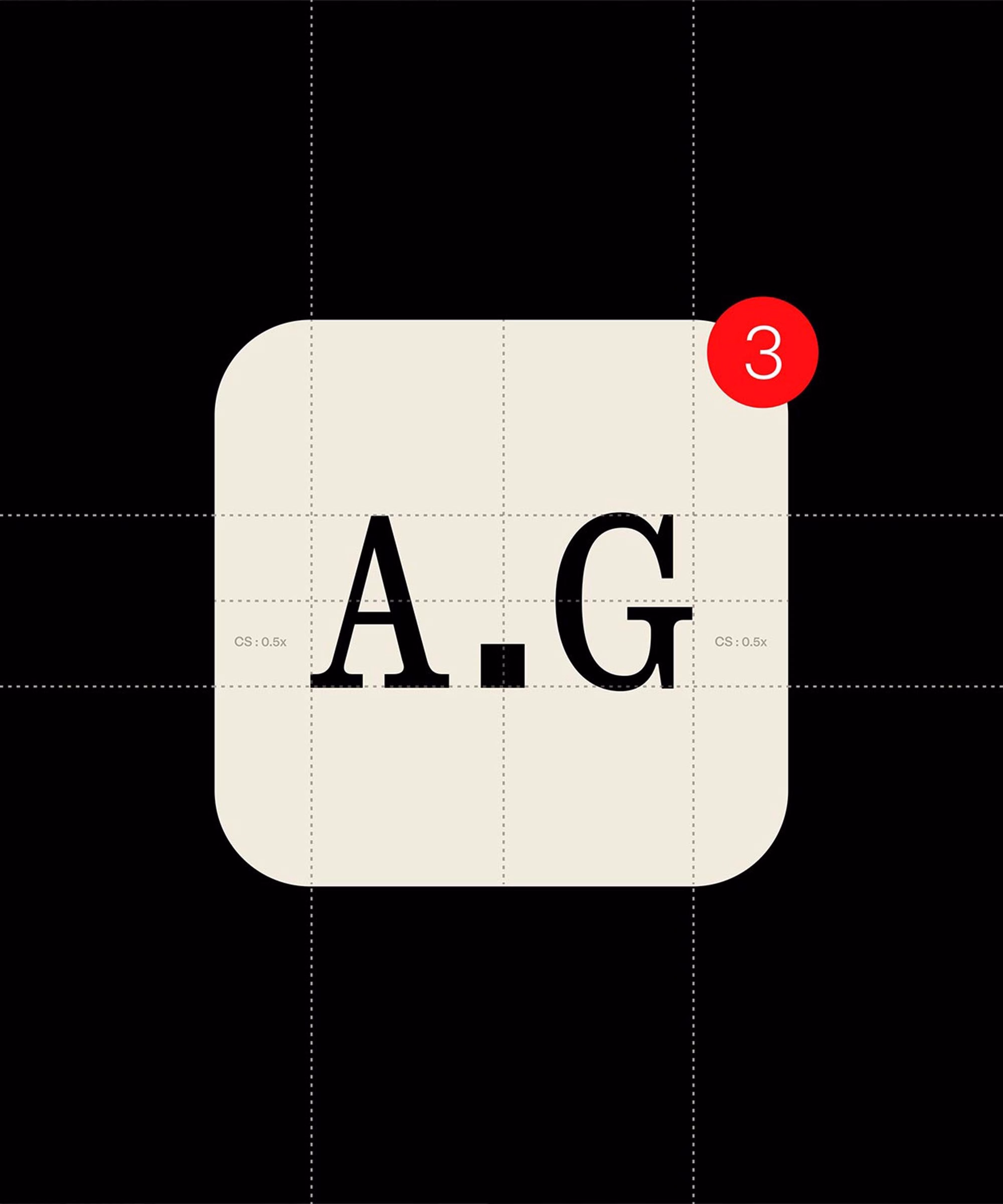 A design showcasing the initials "A.G." in bold typography against a lichen green background with a circular shape.