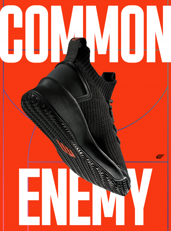 Common Enemy, Public health, Donation, Nonprofit organizations, Visual identity, Elite-level, Performance, Basketball, Impact, Change the game, Typography, Color, Urgency, Blunt approach, GT America, American Gothics, Neo-Grotesk, Protest movements, Brand-red orange, Secondary gradients, Abstract linework, Basketball courts, Shoe box packaging, Logotype, Movementment.